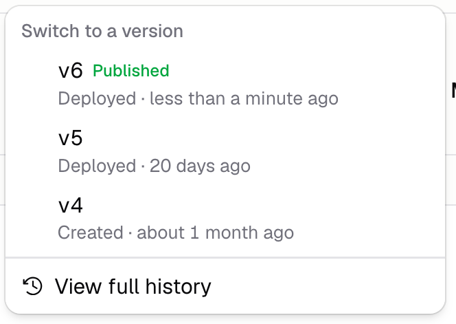 Version switcher listing v6 as published alongside earlier versions