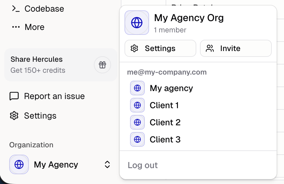 Organization switcher