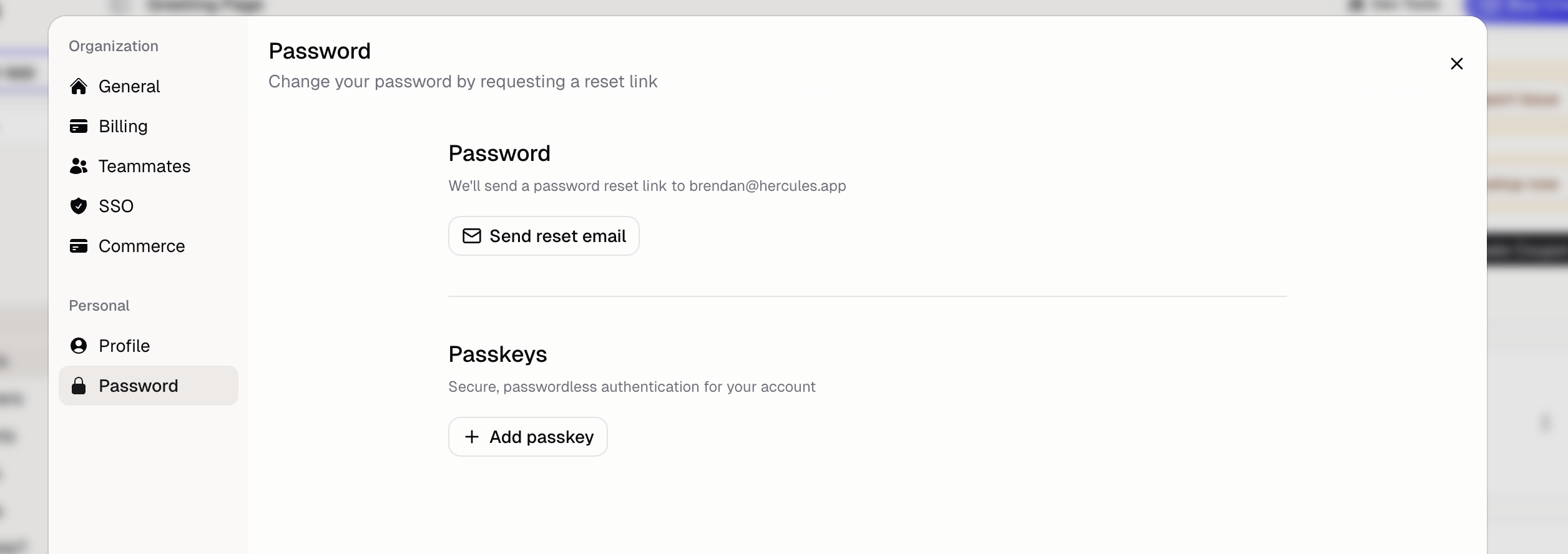 Password and passkey settings