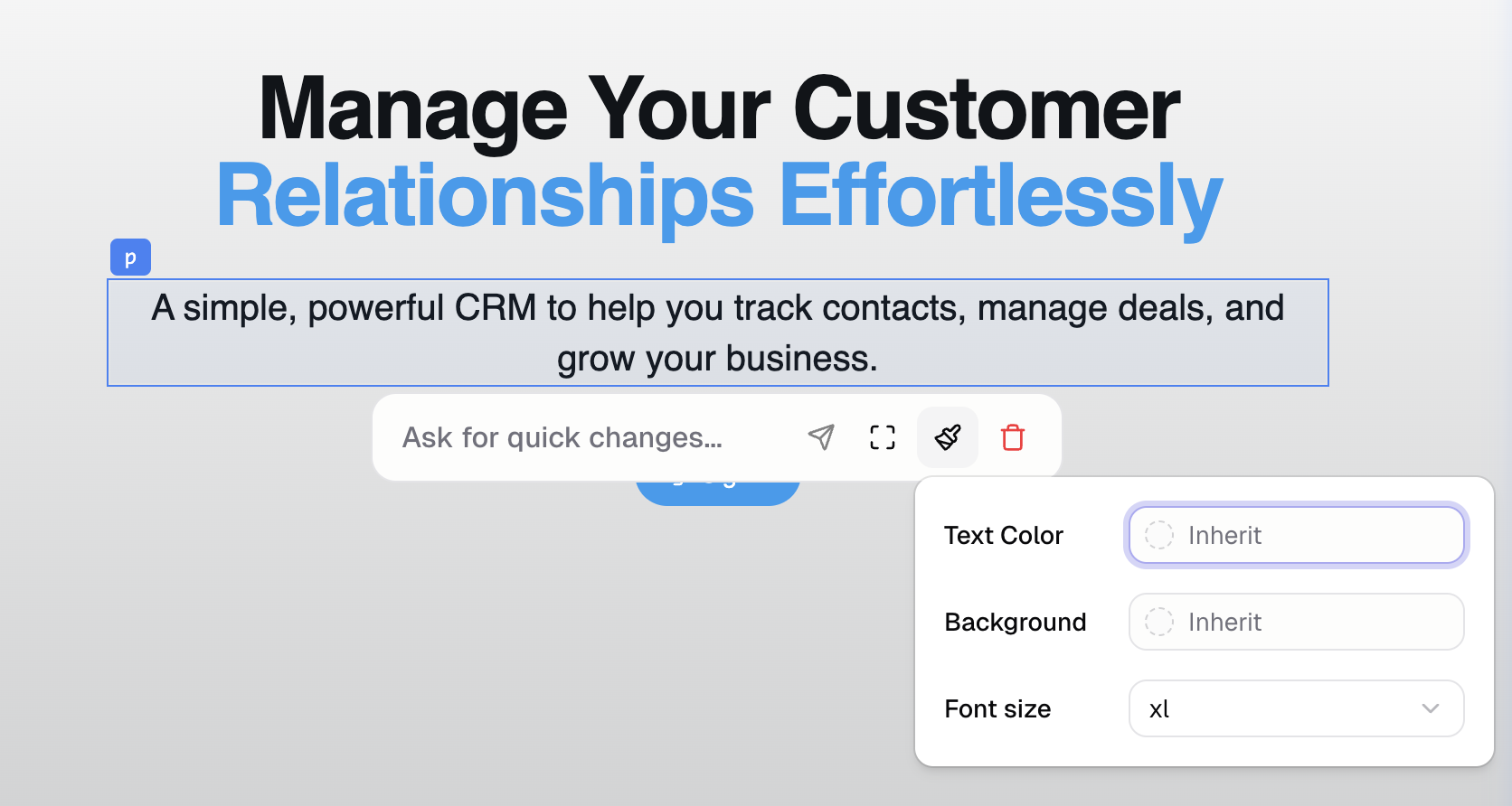 Editing text directly on the page