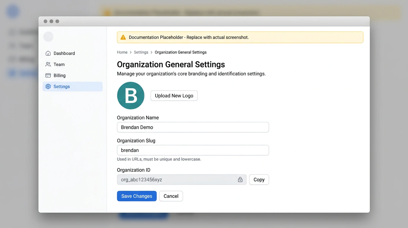 Organization General settings with Organization slug field