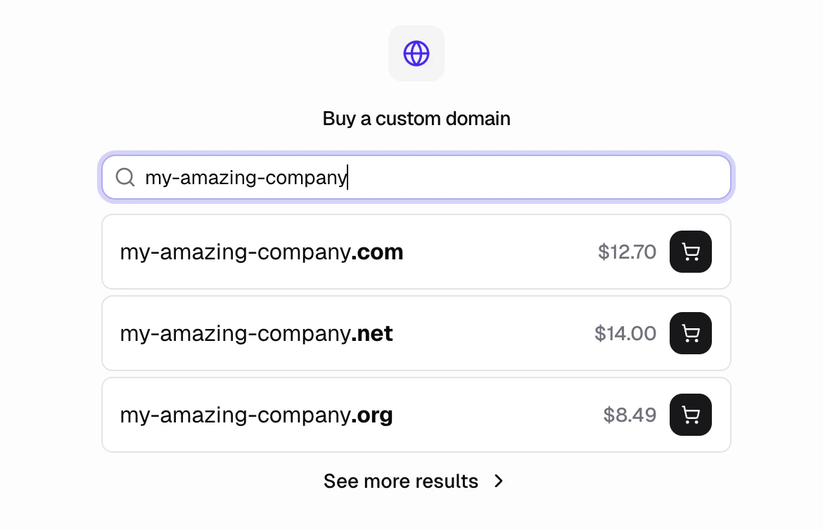 Quick search for buying a domain inside Hercules