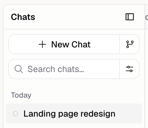 Chat panel showing the New Chat button with the branch icon to its right