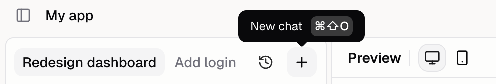 New chat button showing cmd+shift+O hotkey
