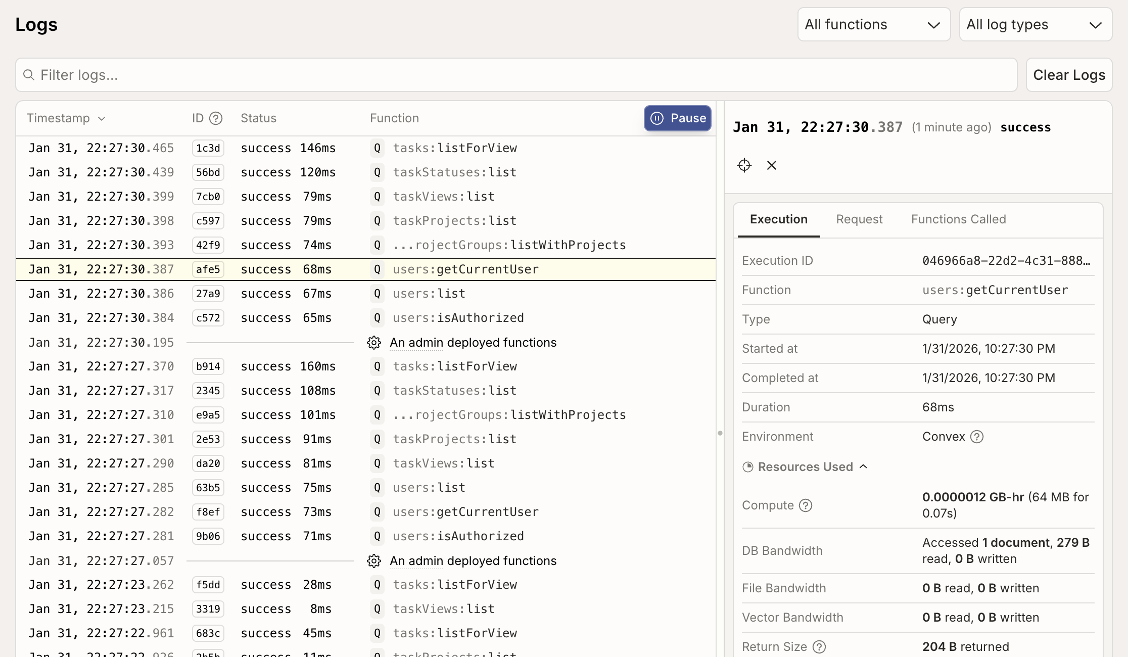 Hercules backend logs