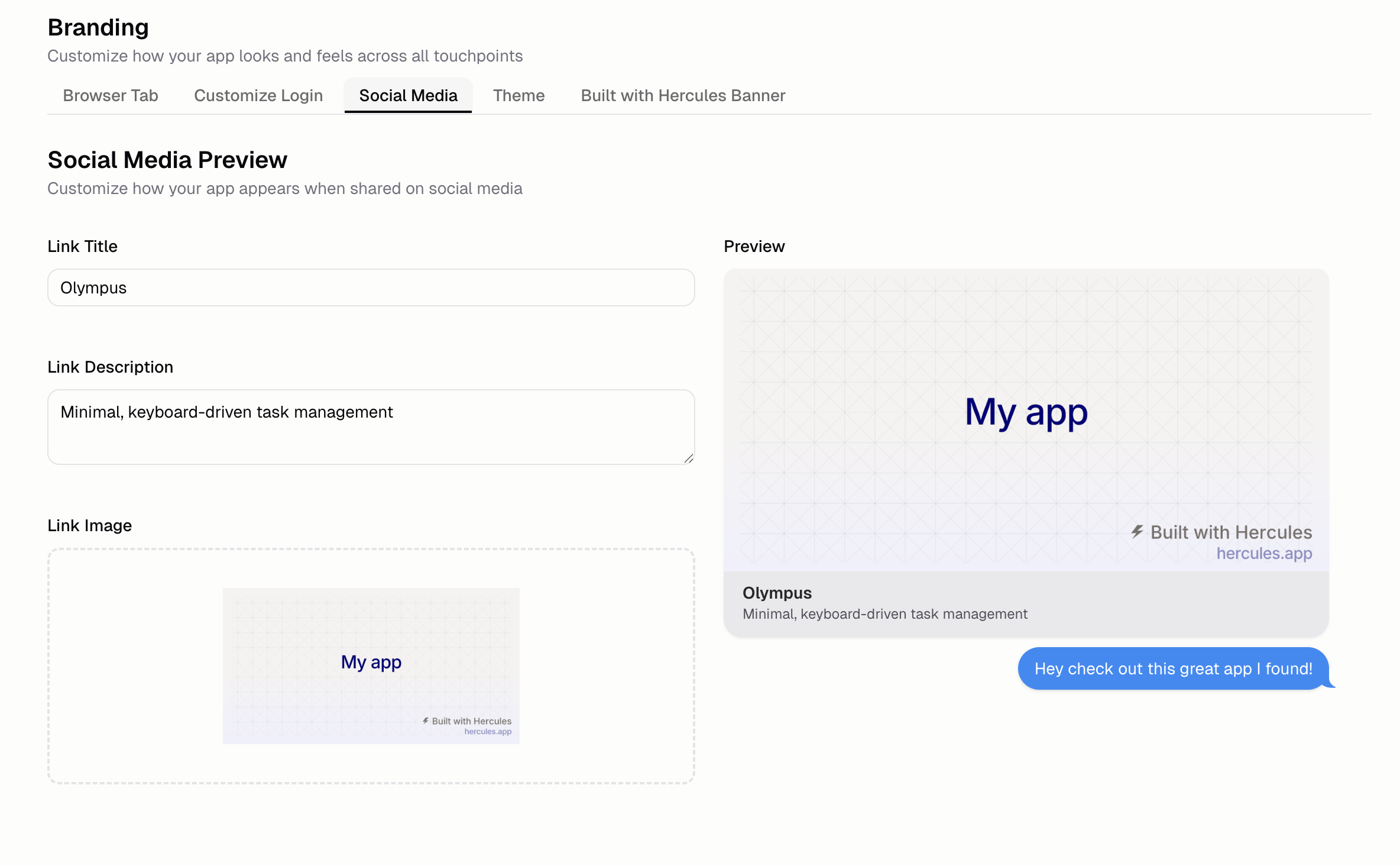 Social media preview settings
