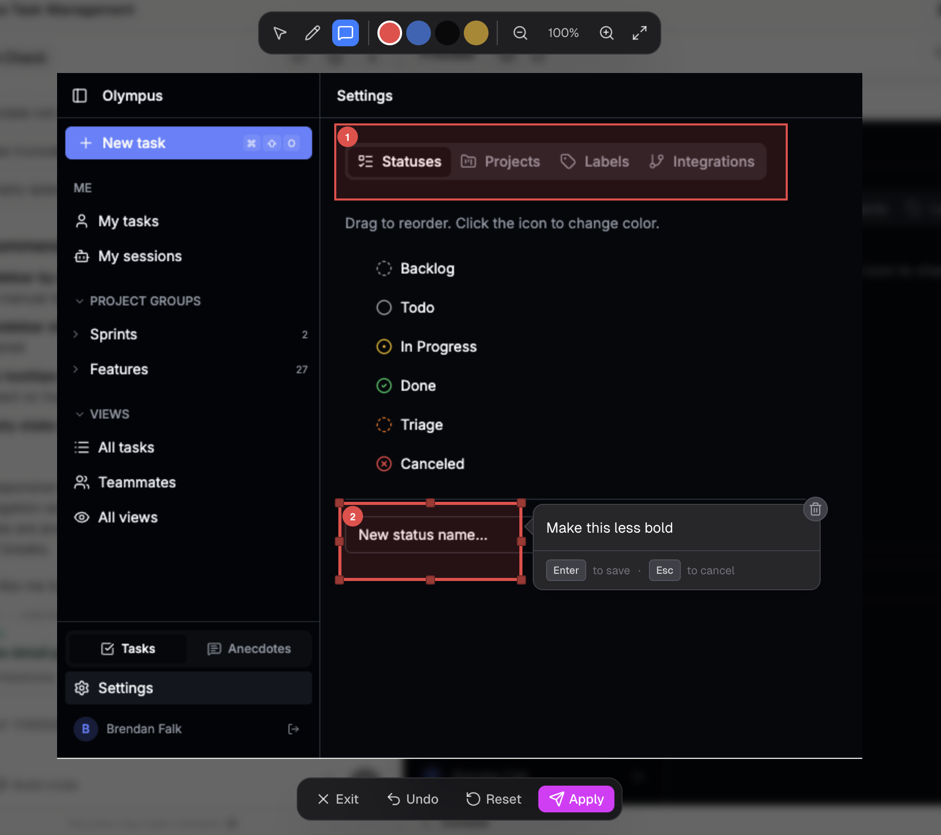 Annotating a screenshot with boxes and notes