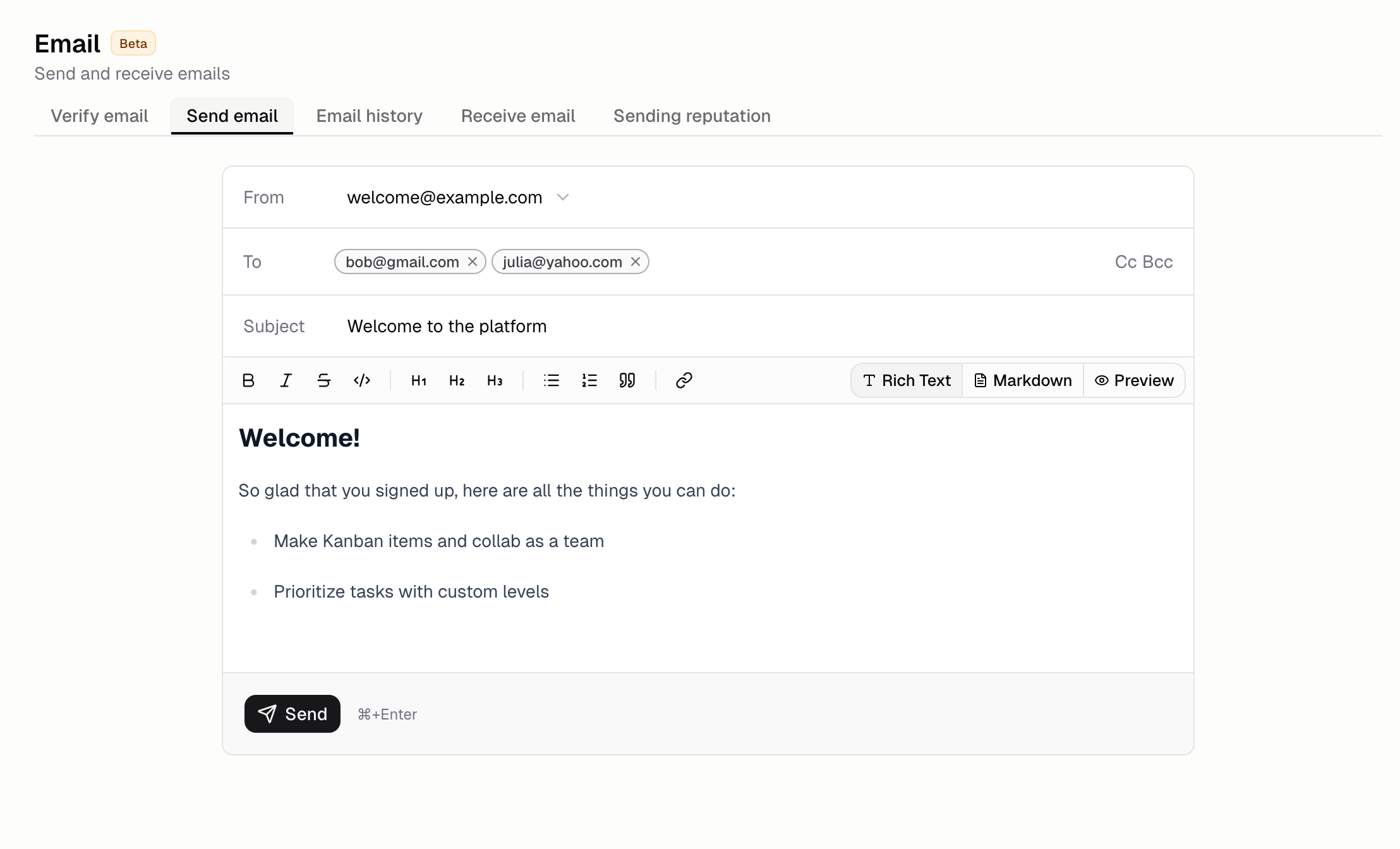 Hercules Emails overview showing sent emails and delivery stats