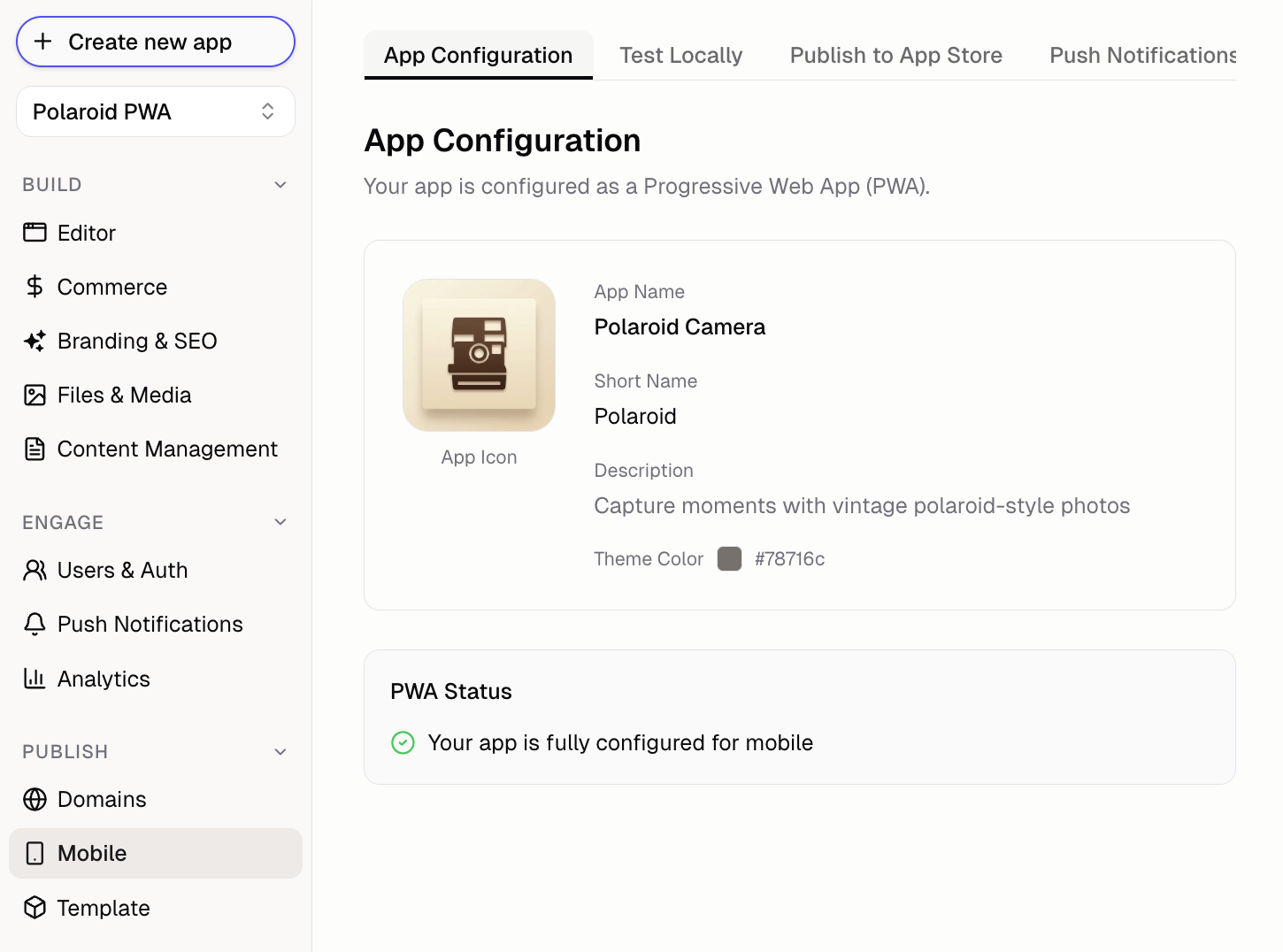 Mobile app configuration