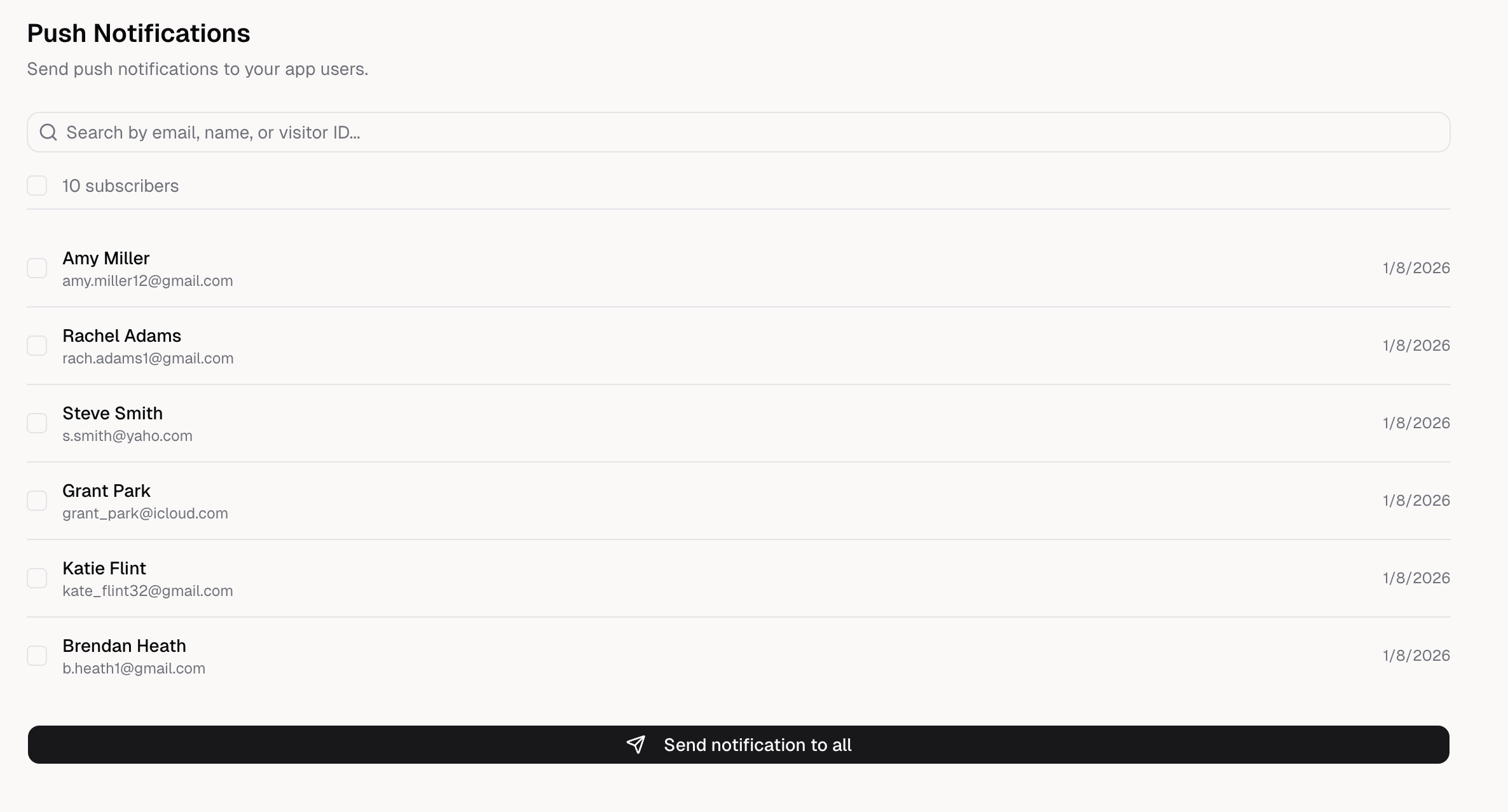Select users to send push notifications