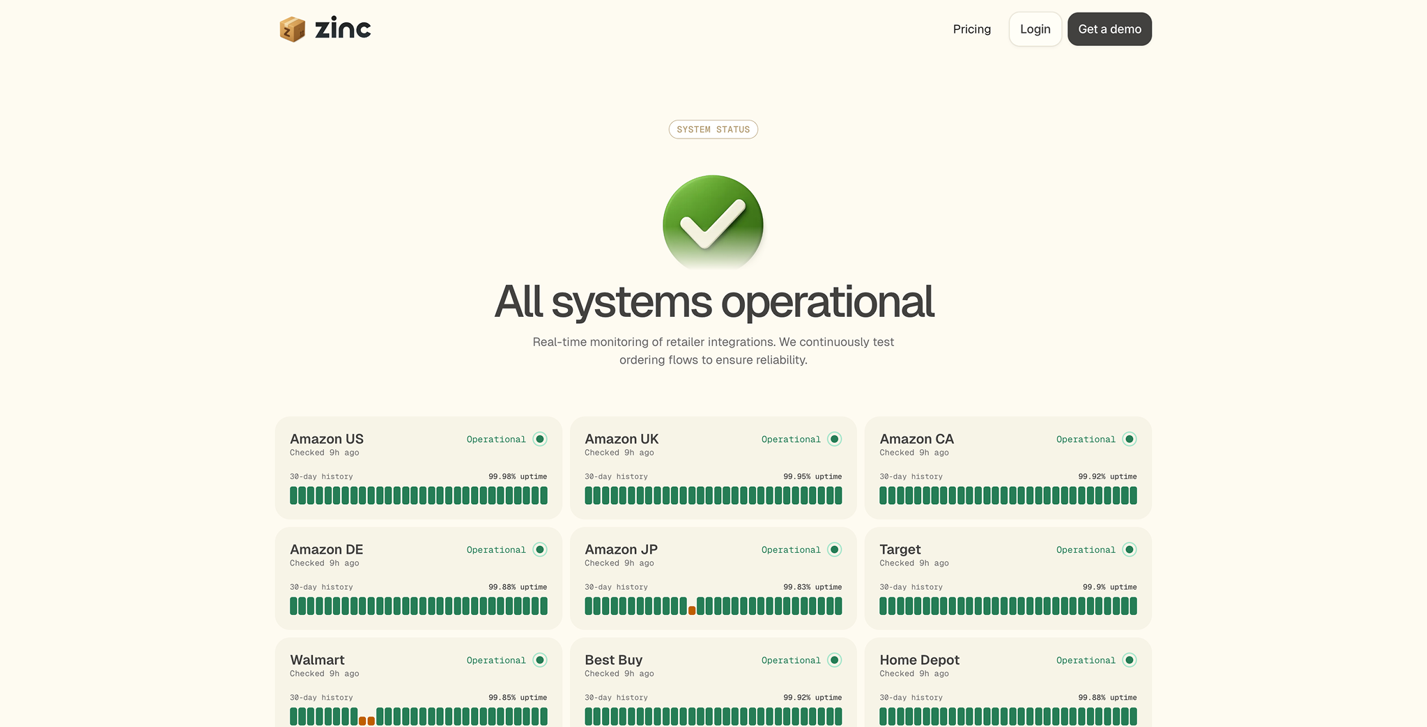 Retailer status page