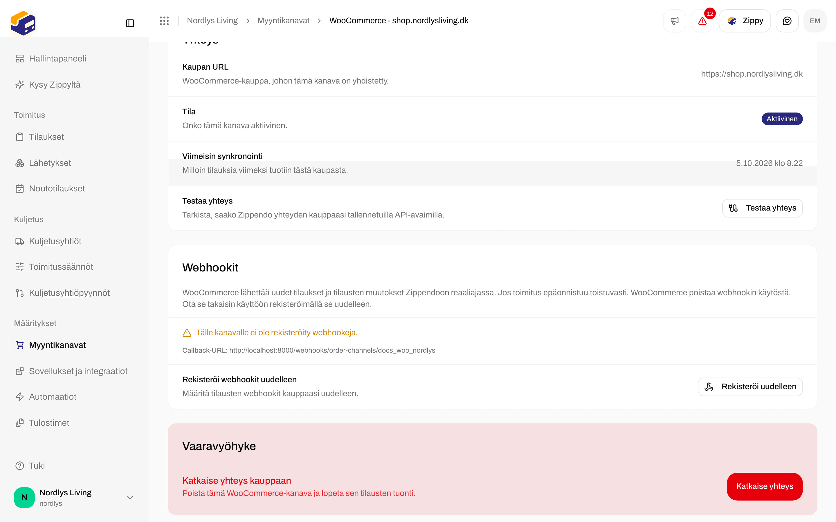 Vaaravyöhyke, jossa Katkaise yhteys kauppaan ja Katkaise yhteys -painike