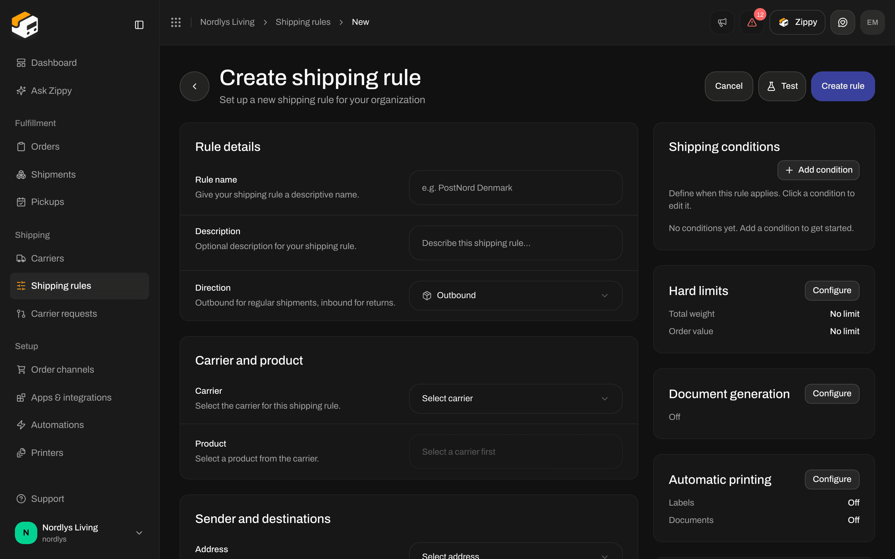 Create shipping rule with the Direction field: outbound for regular shipments, inbound for returns
