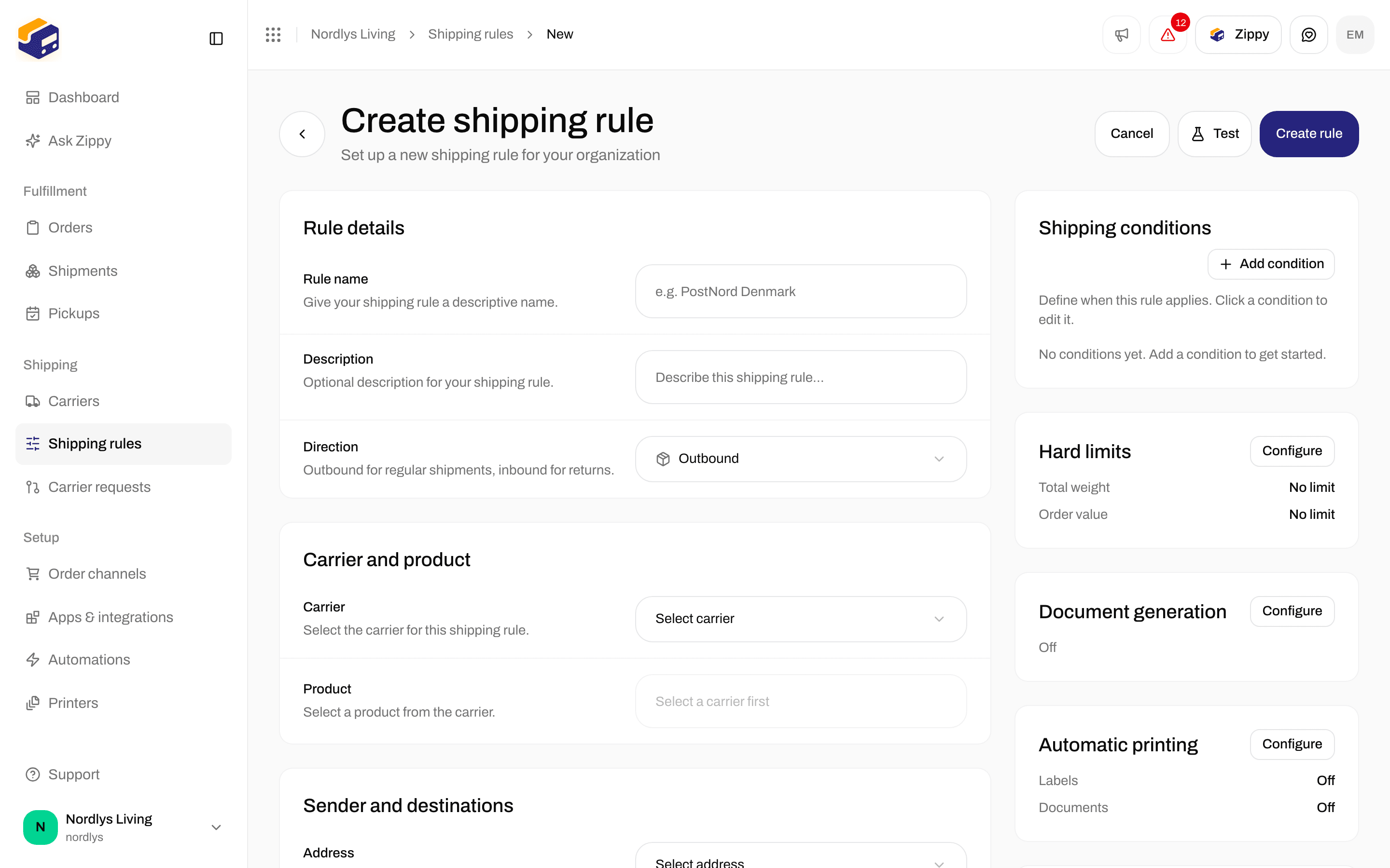 Create shipping rule with the Direction field: outbound for regular shipments, inbound for returns