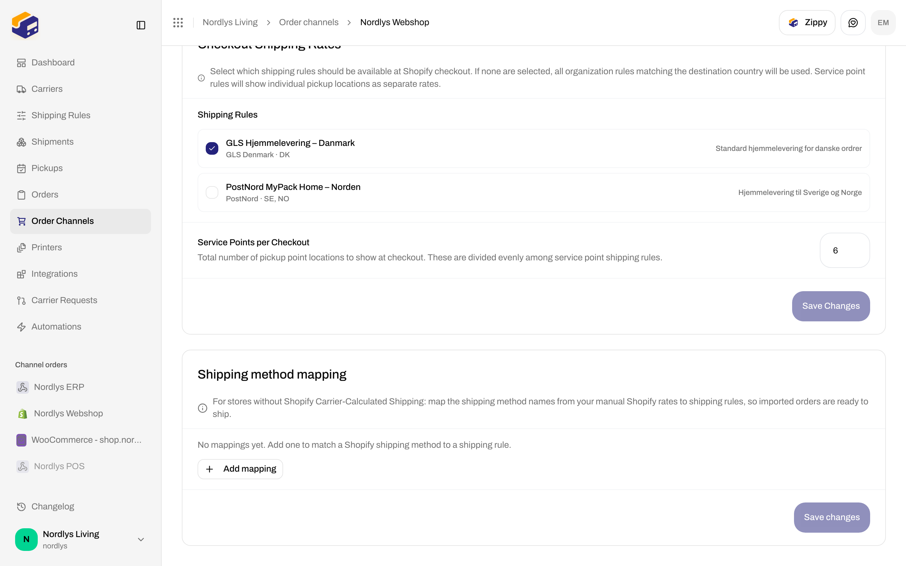 Shipping method mapping empty state with Add mapping