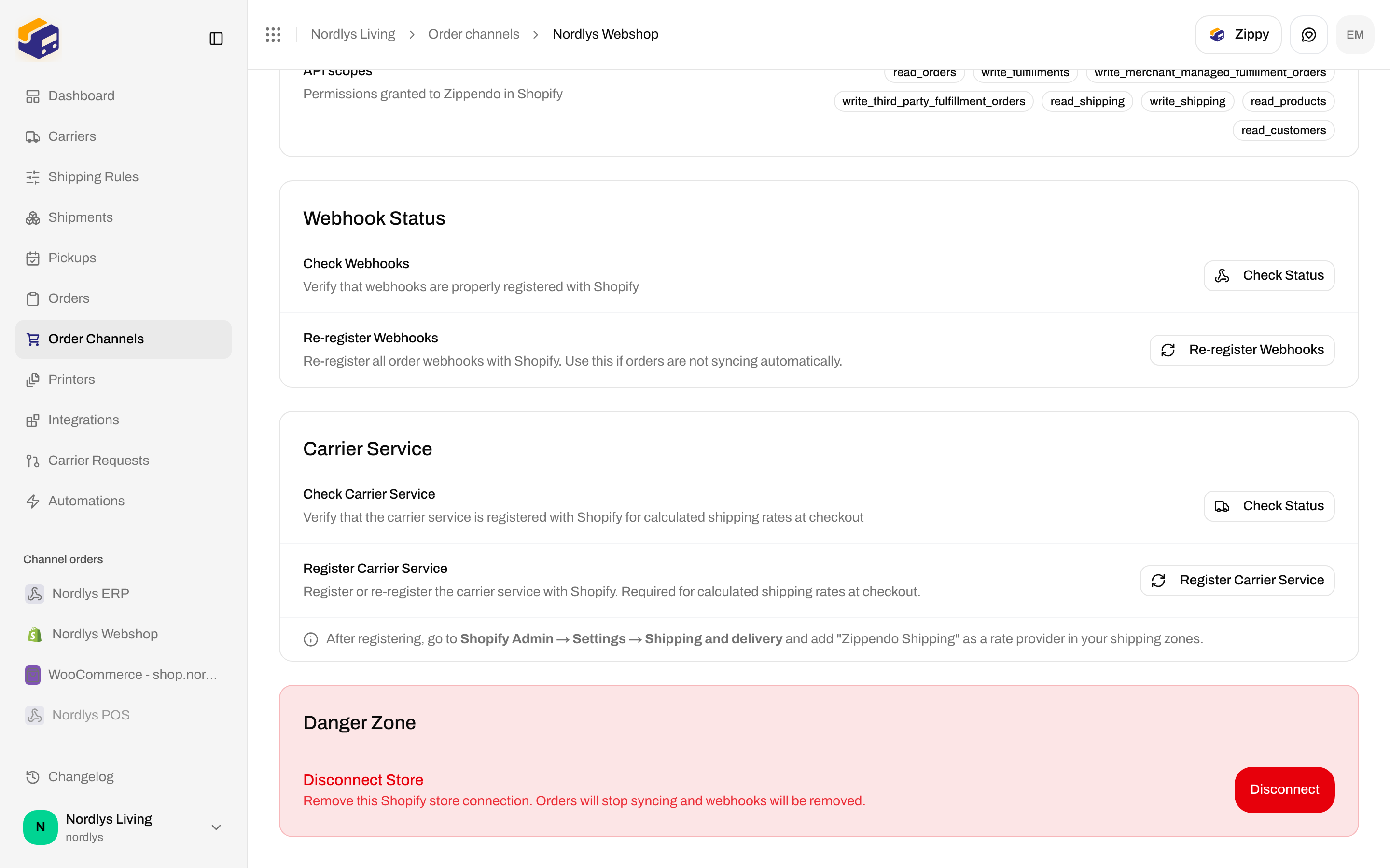 Danger Zone card Disconnect Store with Disconnect button