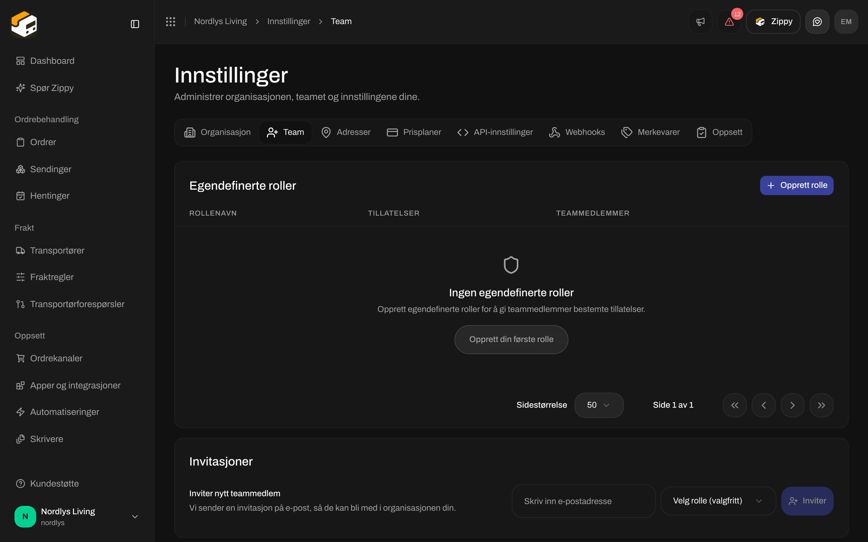 Tom tilstand for Egendefinerte roller med Opprett rolle og Opprett din første rolle