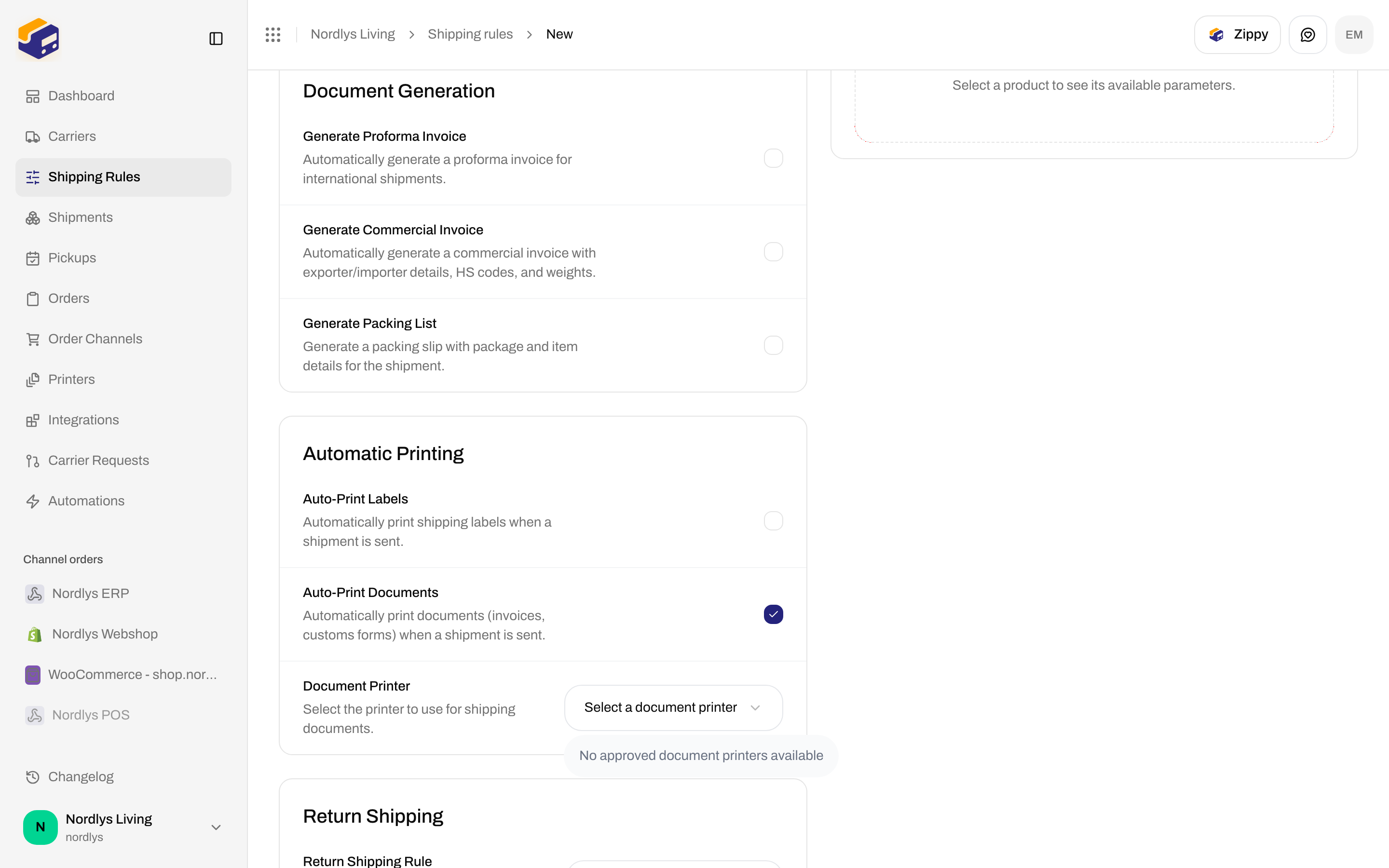 Automatic Printing with Auto-Print Documents checked and No approved document printers available
