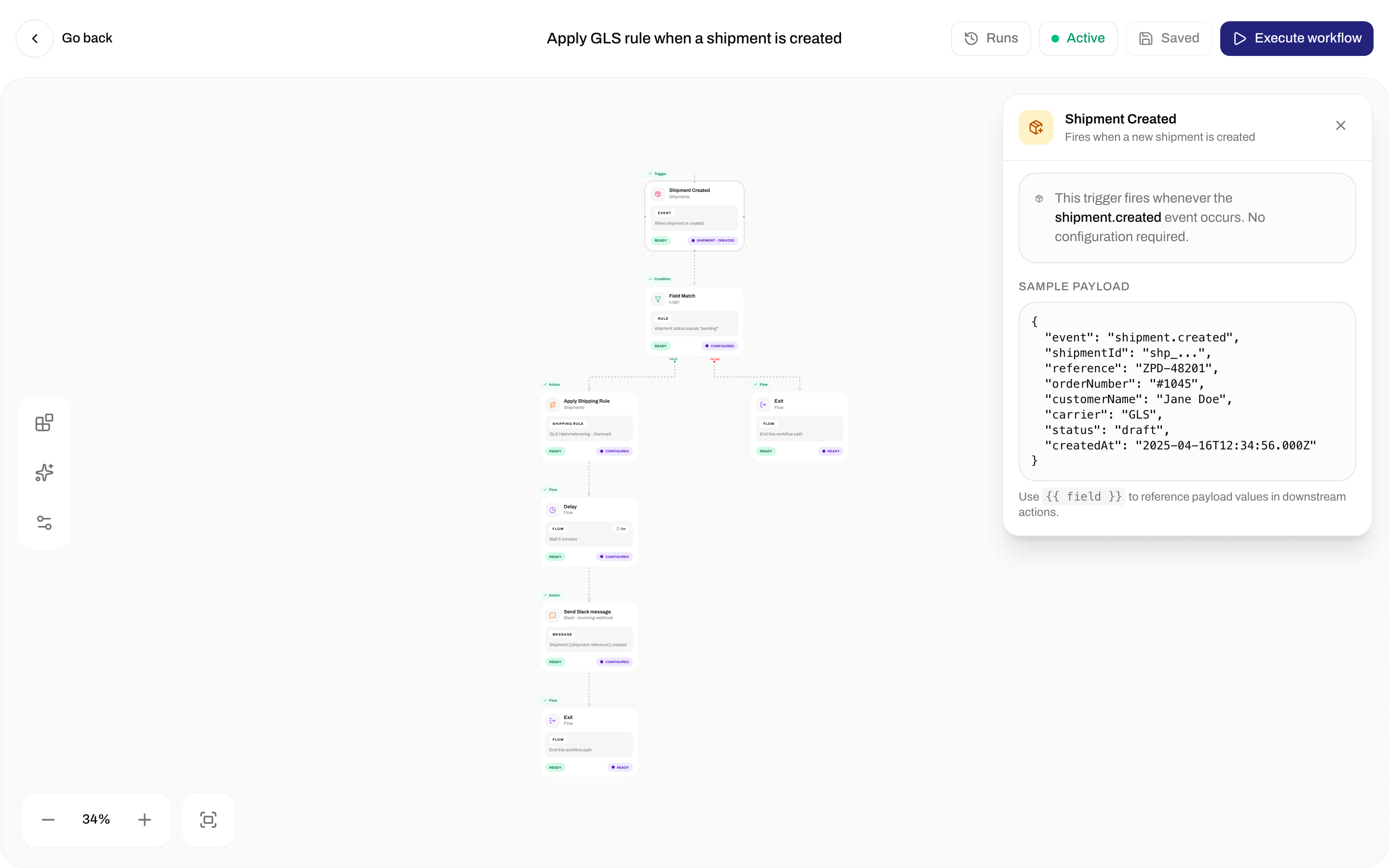 Inspector for Shipment Created with sample payload JSON