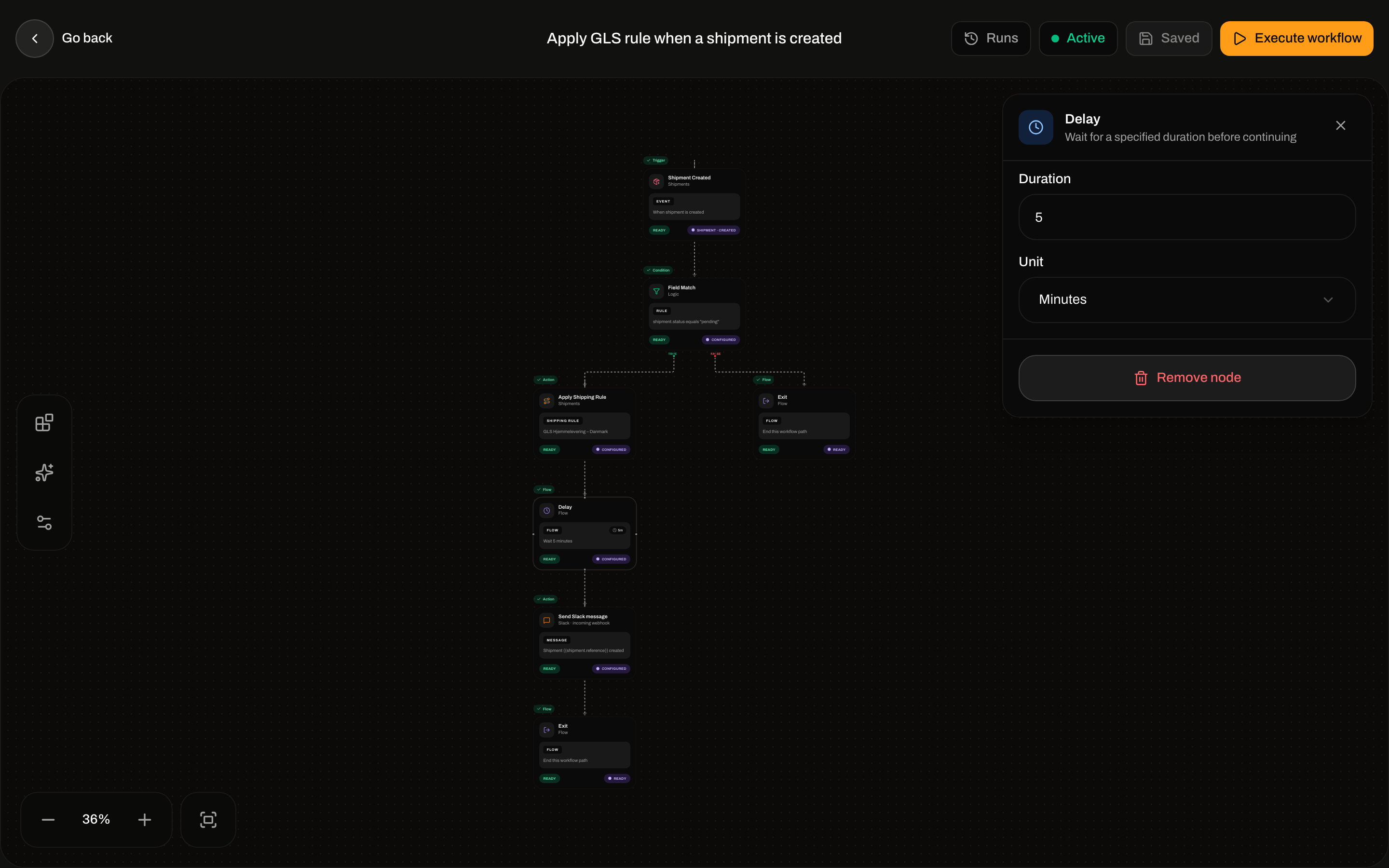 Delay inspector with Duration 5 and Unit Minutes