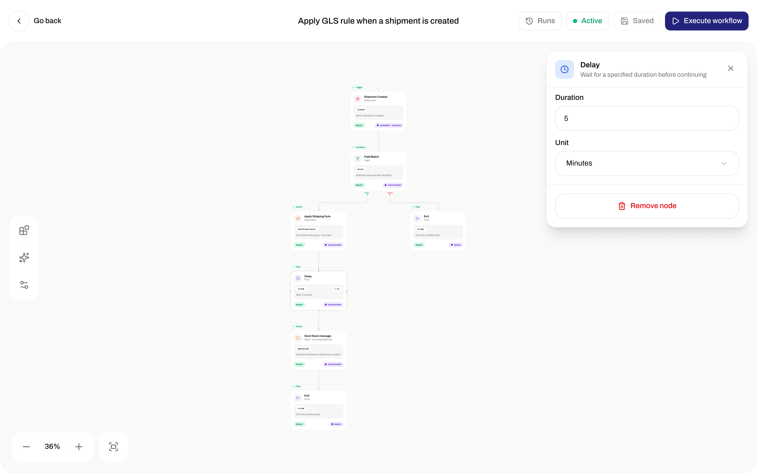 Delay inspector with Duration 5 and Unit Minutes