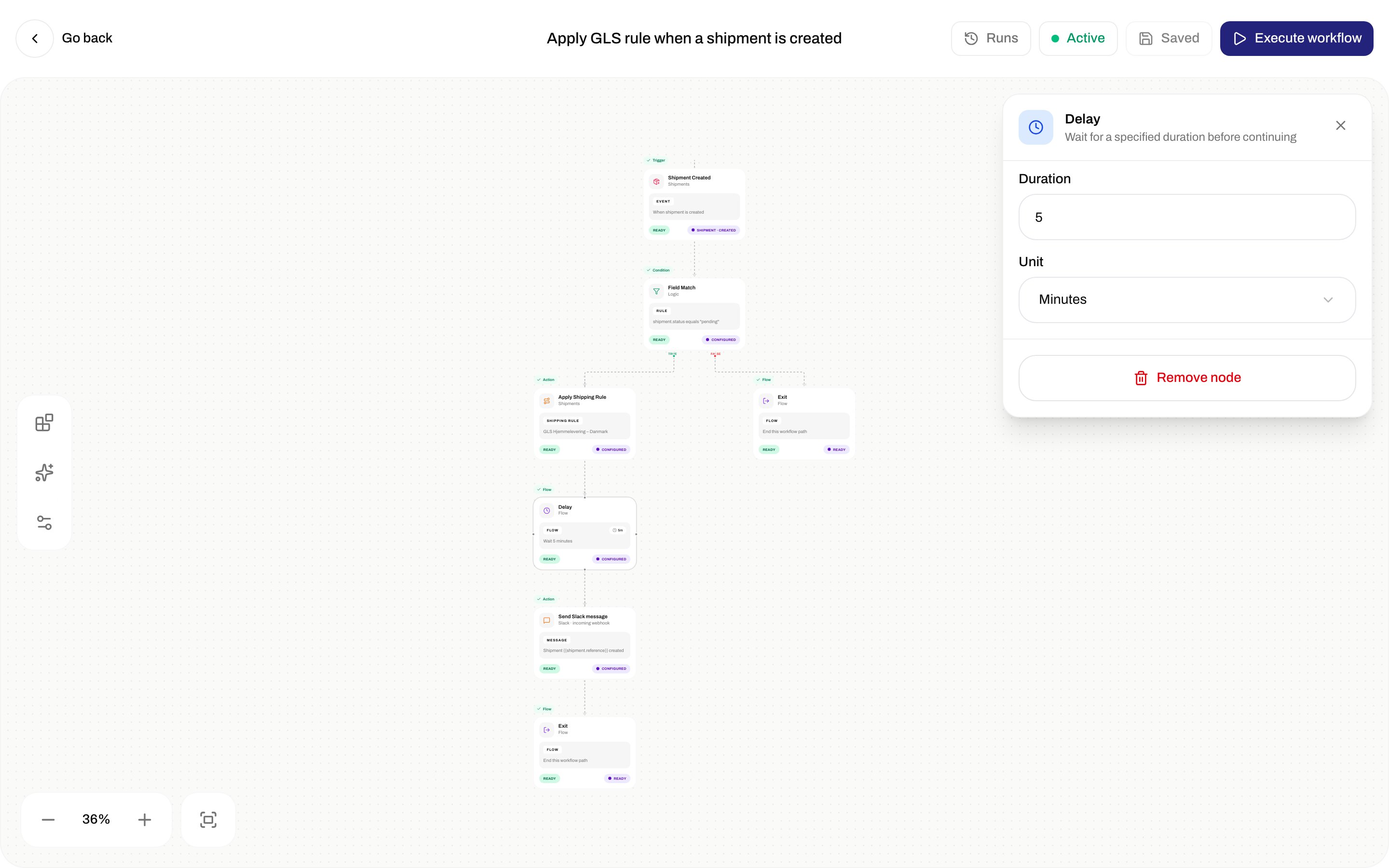 Delay inspector with Duration 5 and Unit Minutes