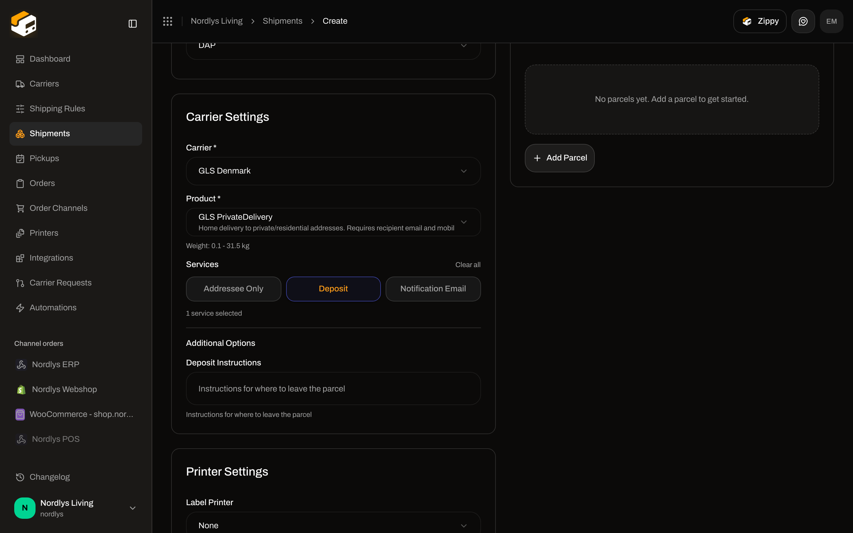 Additional Options with Deposit Instructions after Deposit is selected
