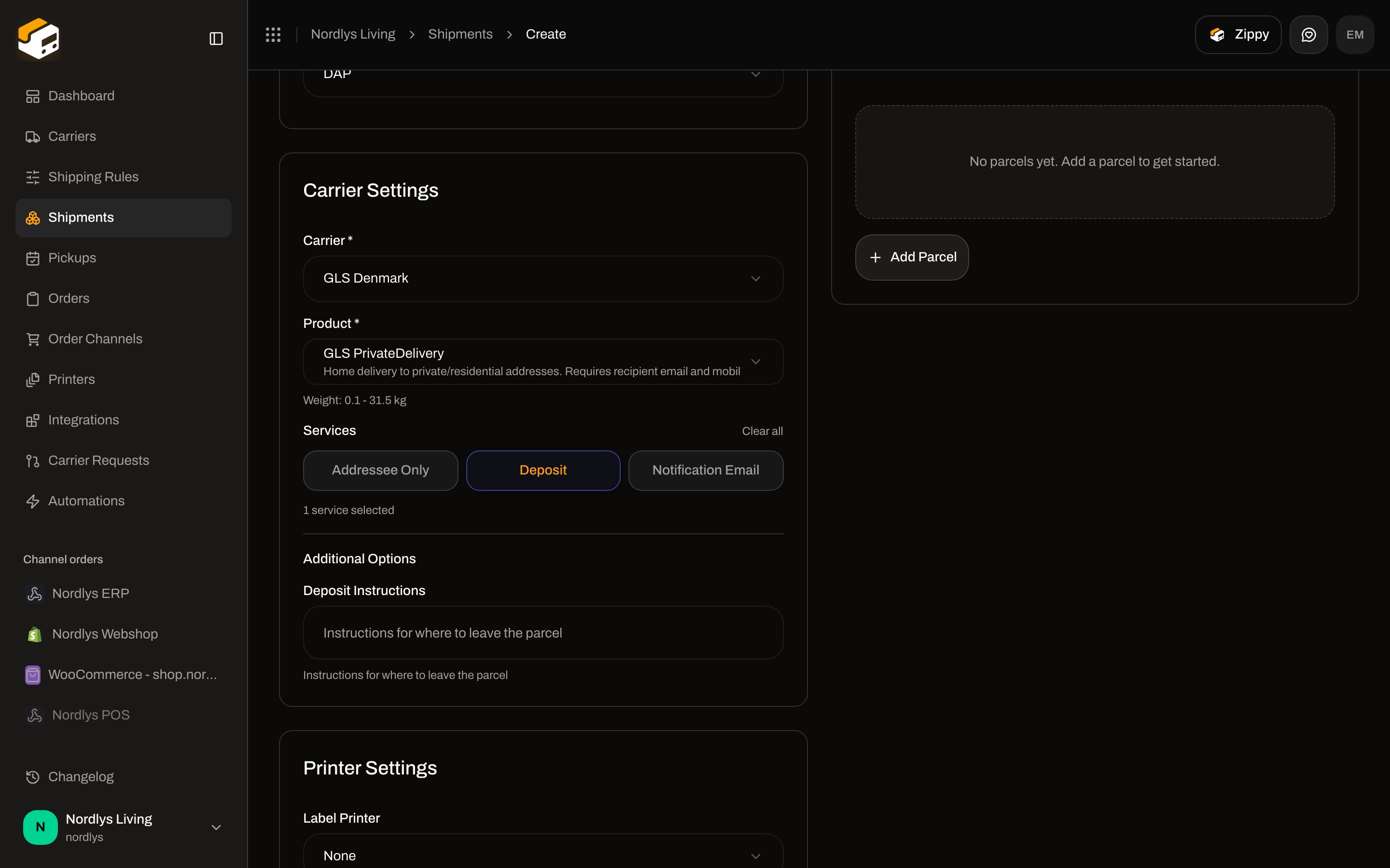 Additional Options with Deposit Instructions after Deposit is selected