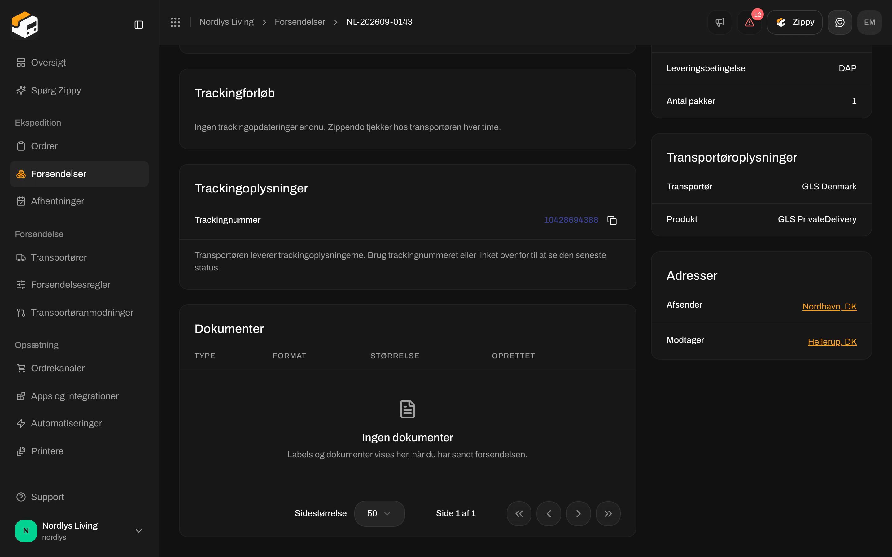 Trackingforløb, der siger, at der ikke er nogen trackingopdateringer endnu