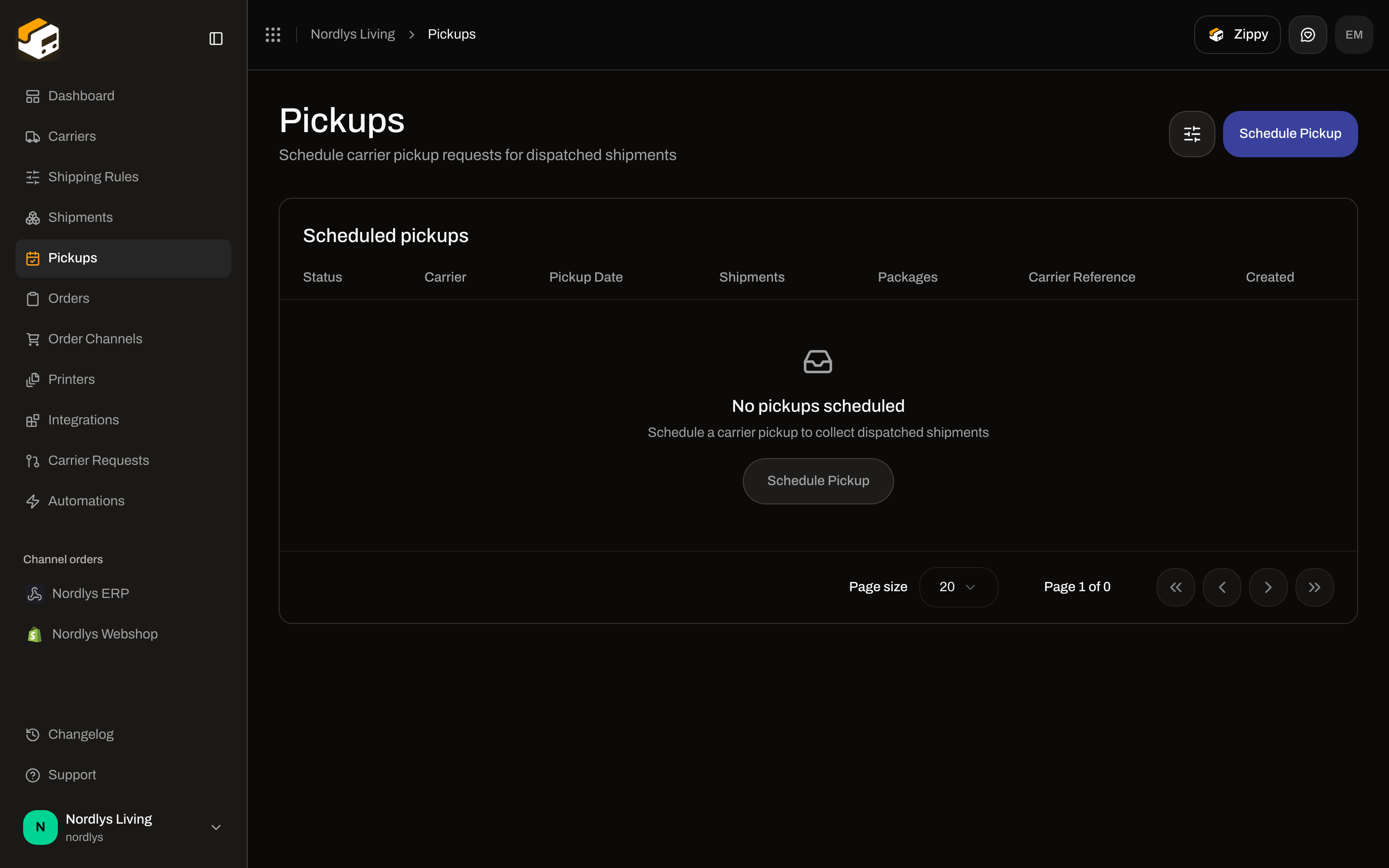Pickups empty state No pickups scheduled with Schedule Pickup