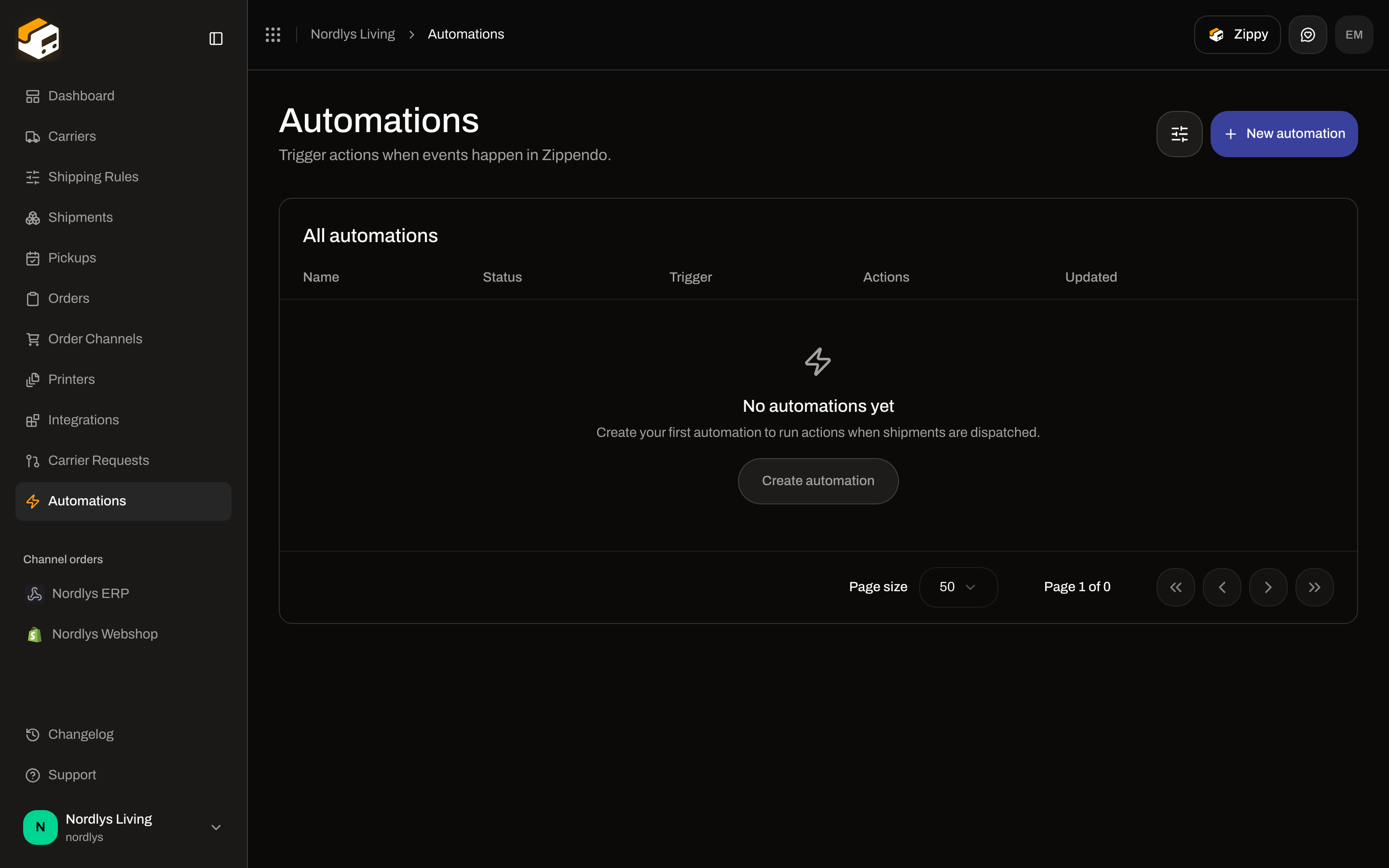 Automations empty state No automations yet with Create automation