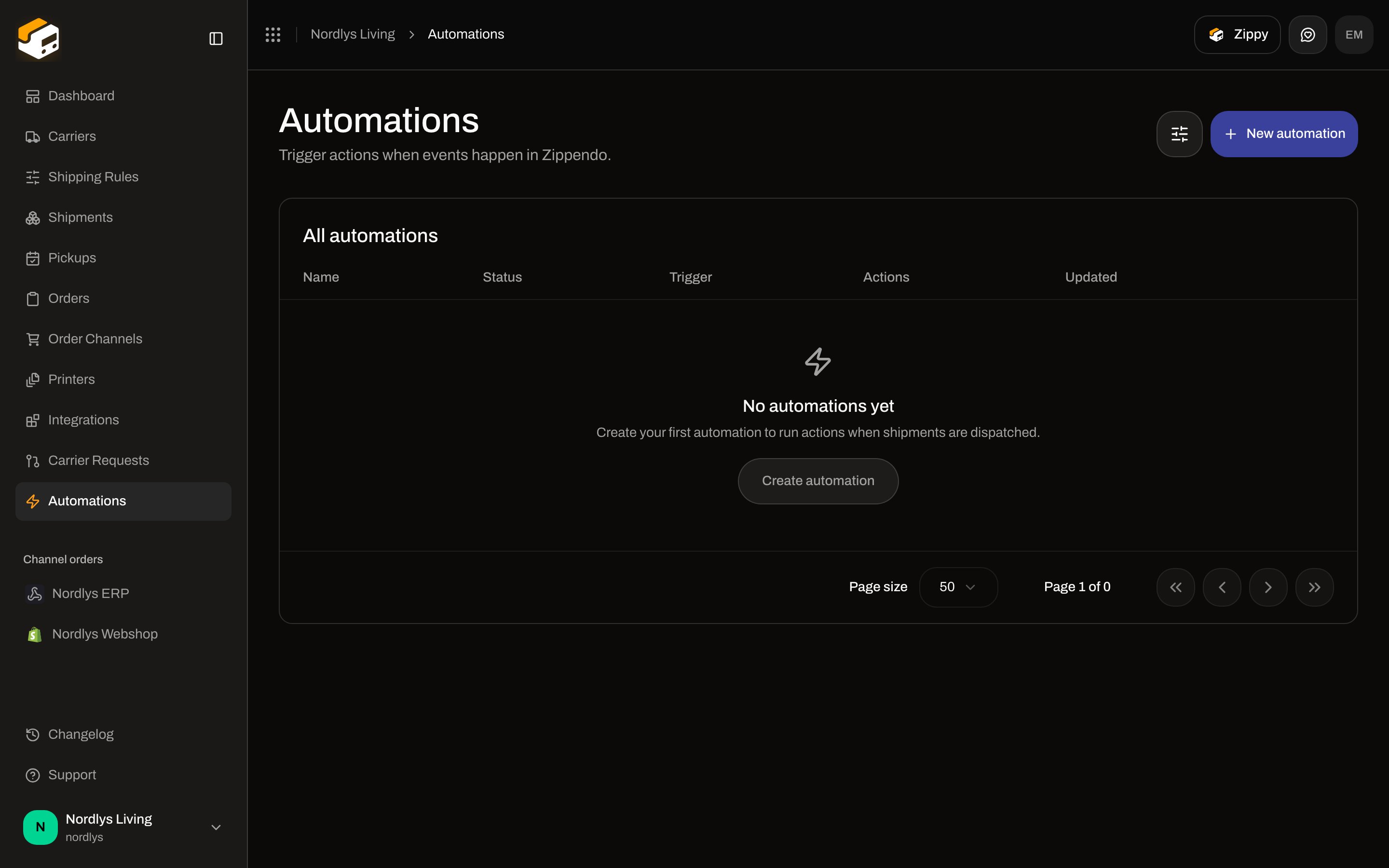 Automations empty state No automations yet with Create automation