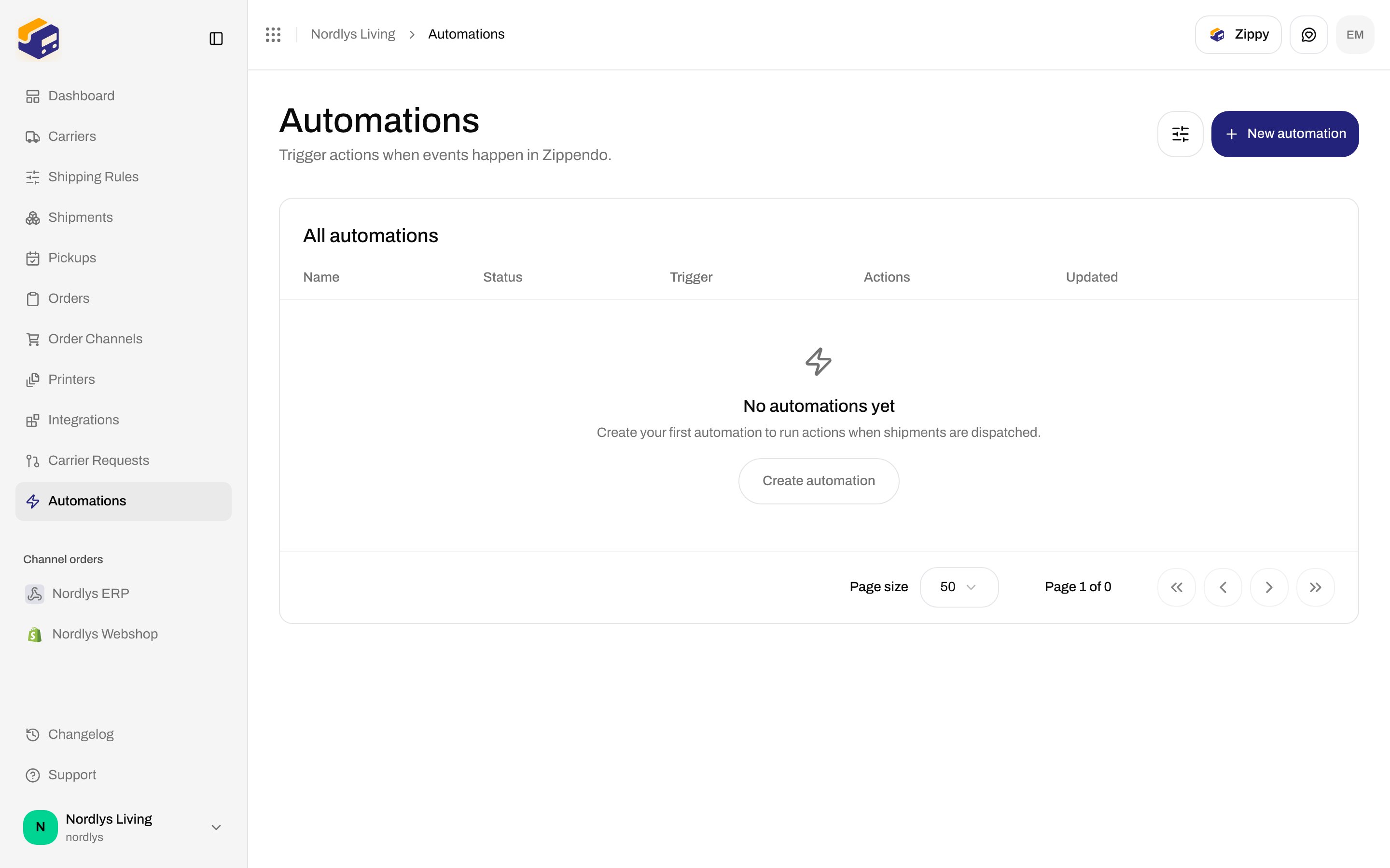 Automations empty state No automations yet with Create automation