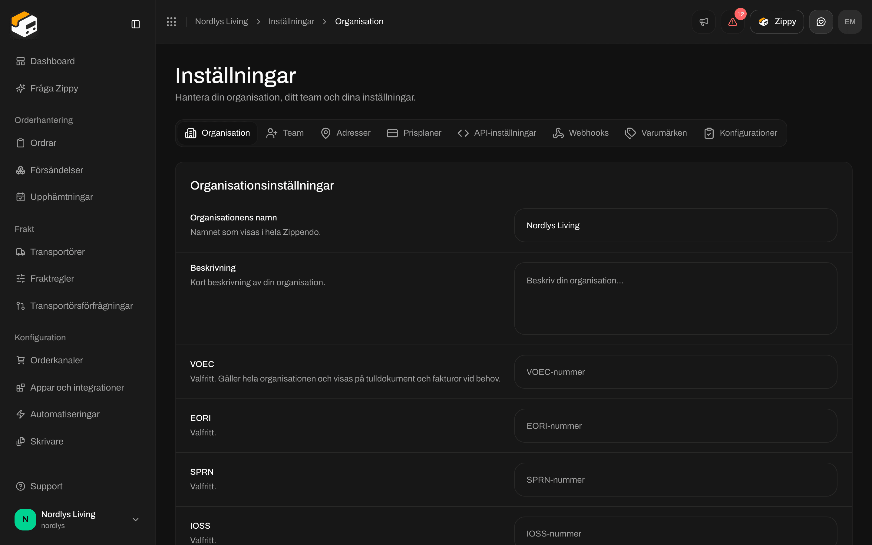 Avsnittet Profilering med logotypuppladdning, Primärfärg, Sekundärfärg och Spara