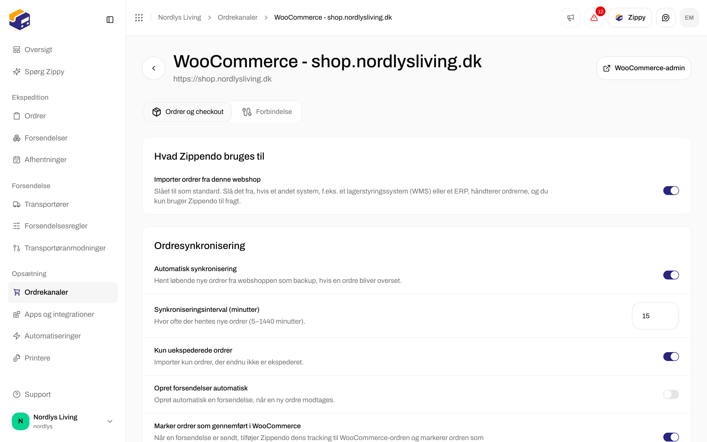 Fanen Ordrer & checkout for WooCommerce med kontakter til ordresynkronisering, Brand og Standard afsenderadresse