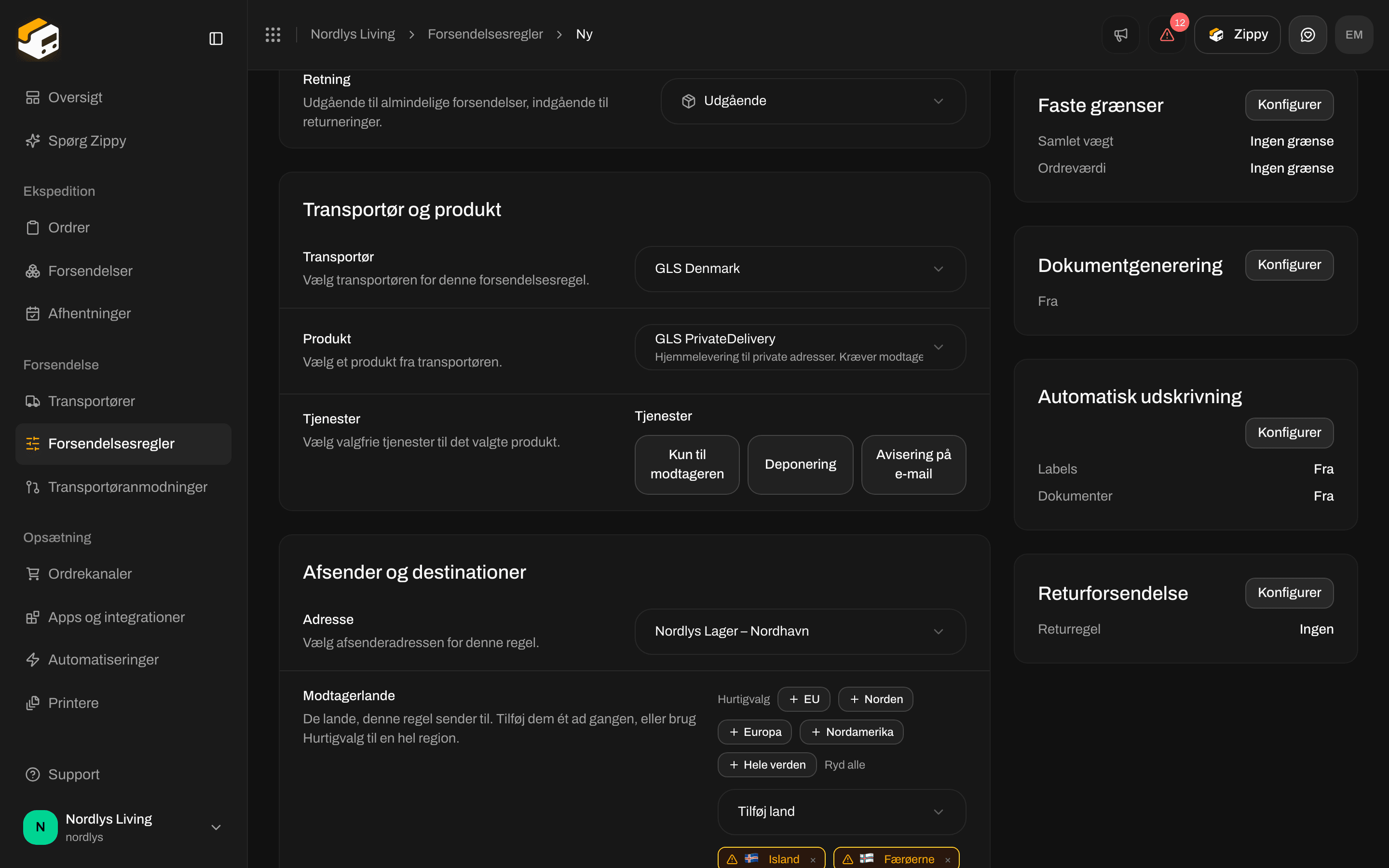Faste grænser med Minimum og Maksimum for samlet vægt og ordreværdi