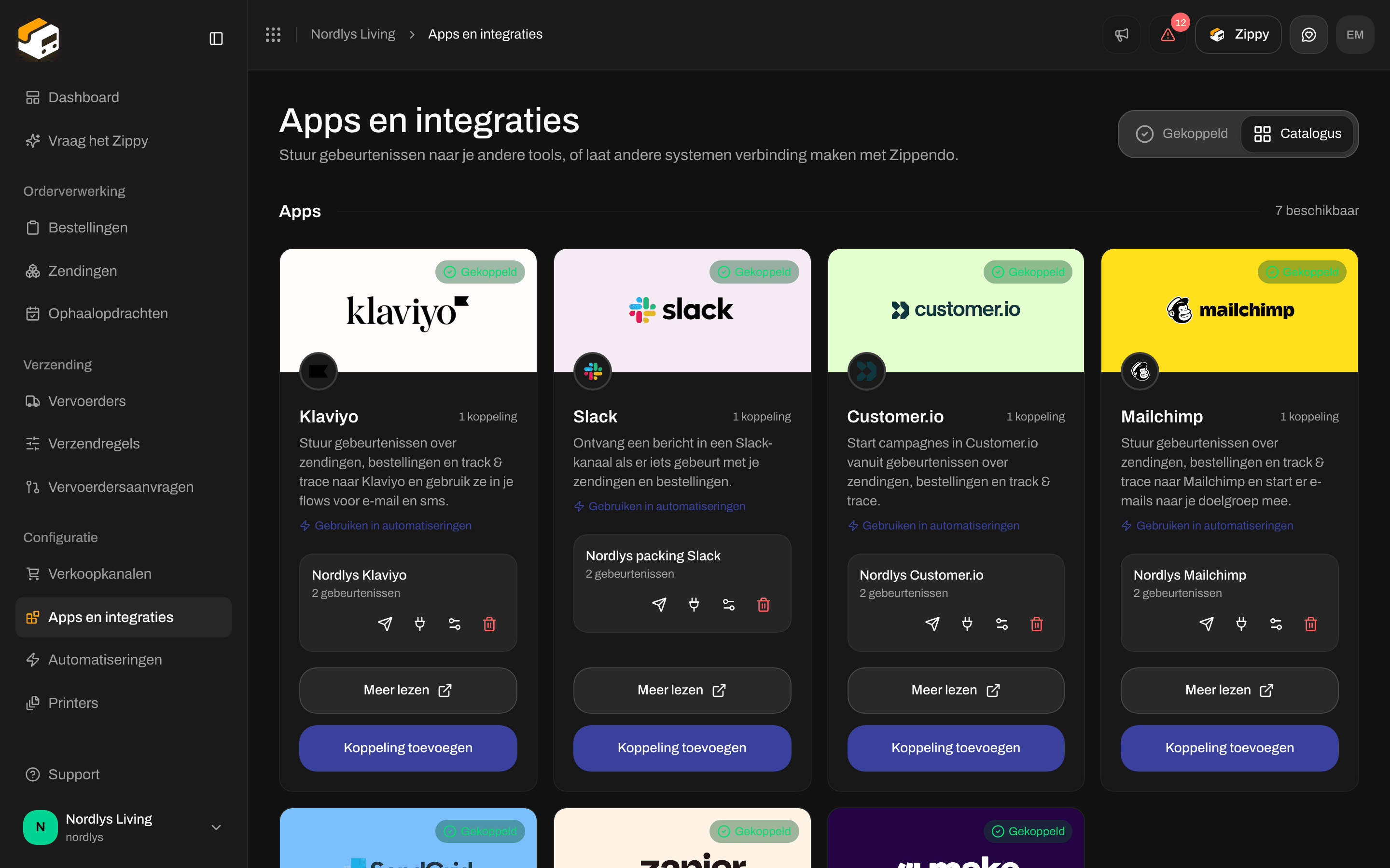 Catalogus met Klaviyo, Slack, Customer.io, Mailchimp, SendGrid, Zapier en Make