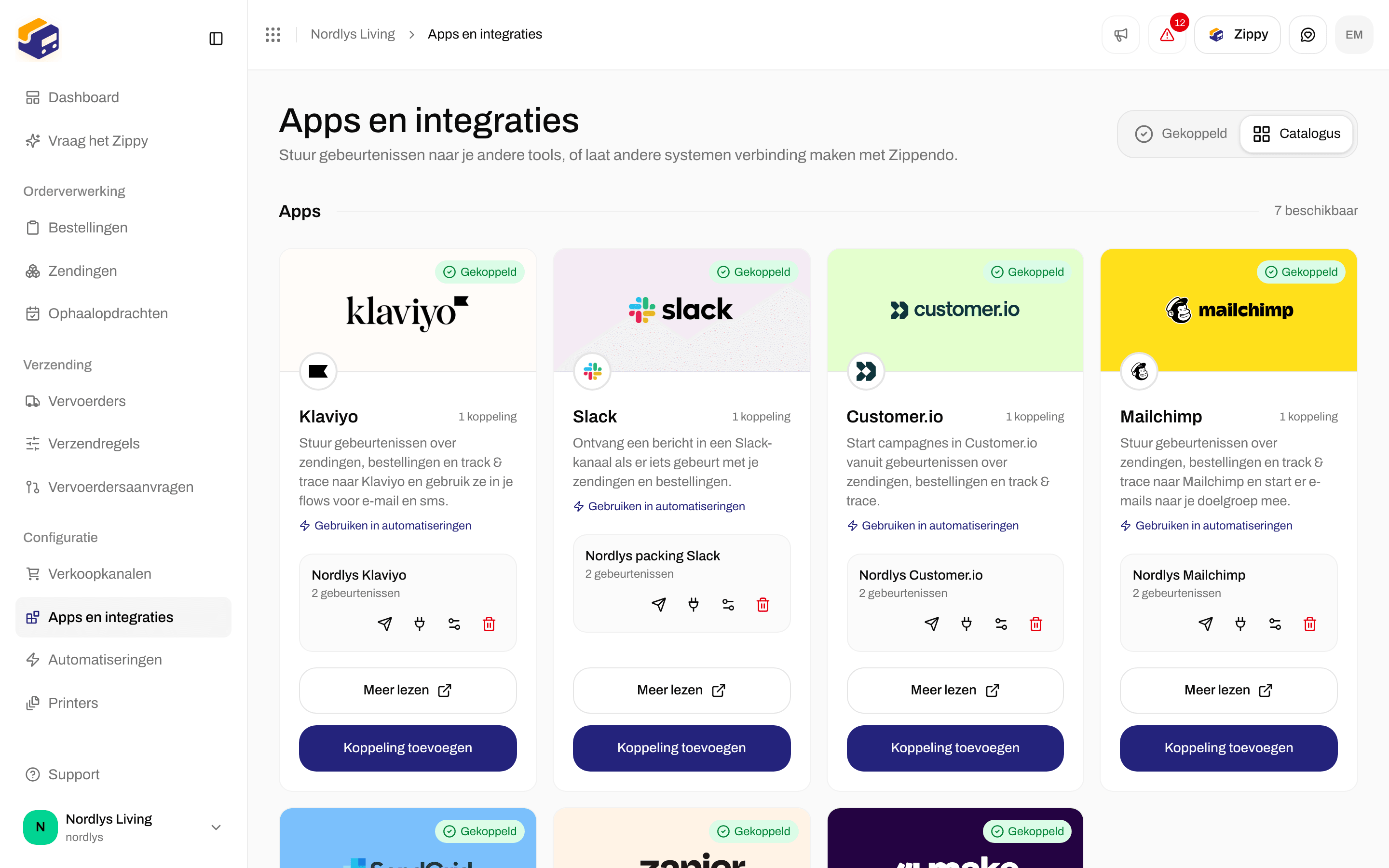 Catalogus met Klaviyo, Slack, Customer.io, Mailchimp, SendGrid, Zapier en Make
