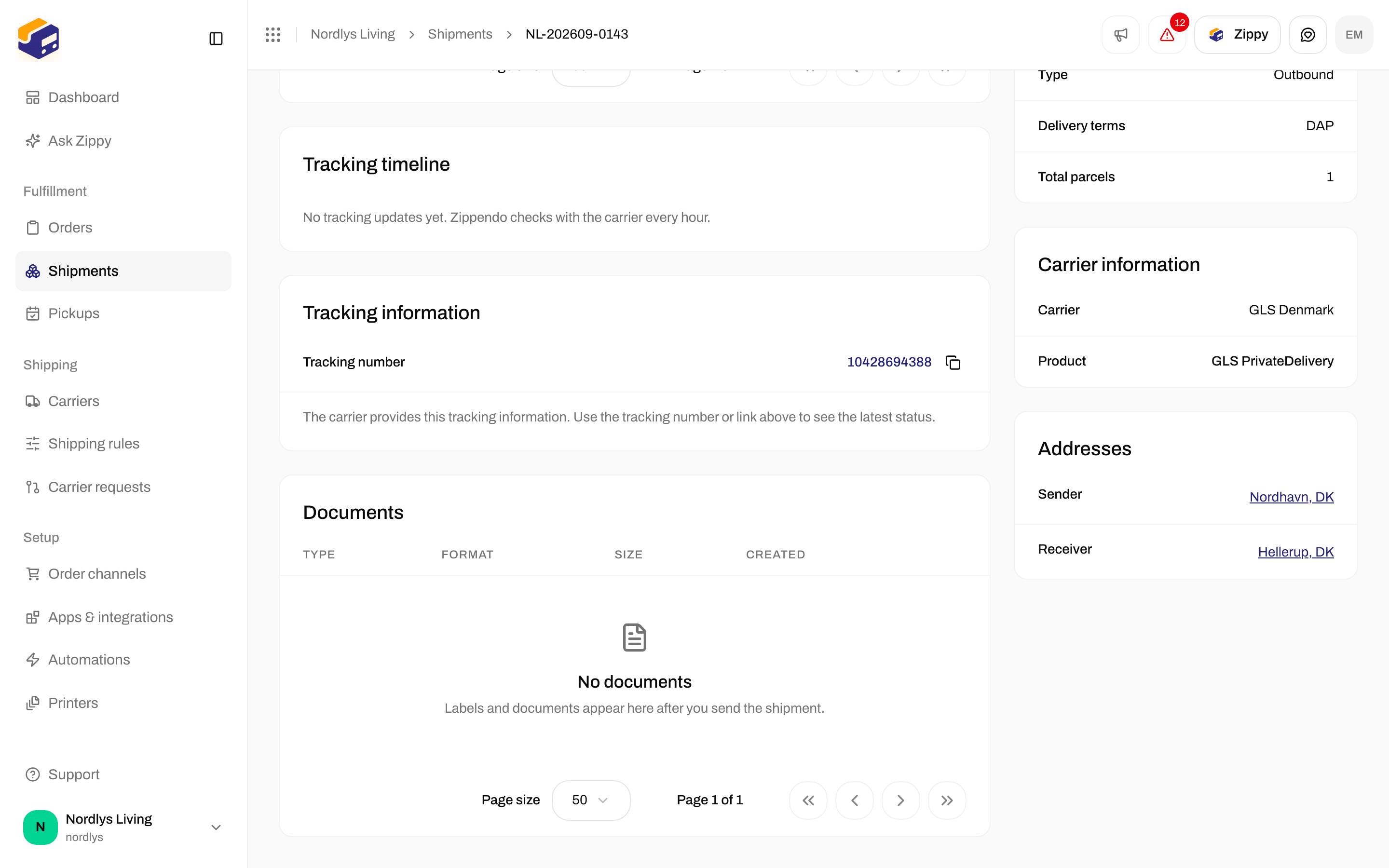 Tracking timeline saying there are no tracking updates yet