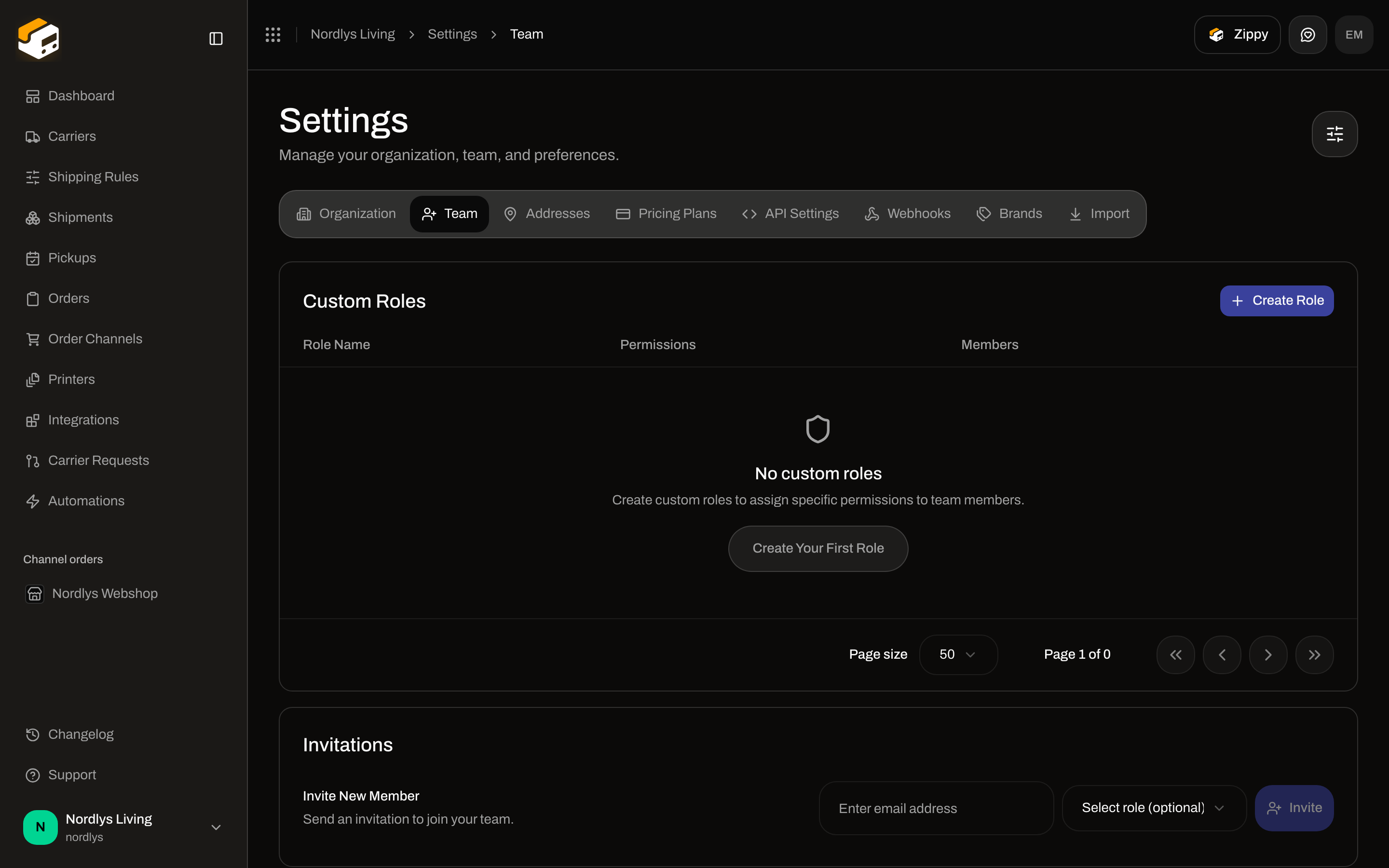 Custom Roles empty state with Create Role and Create Your First Role