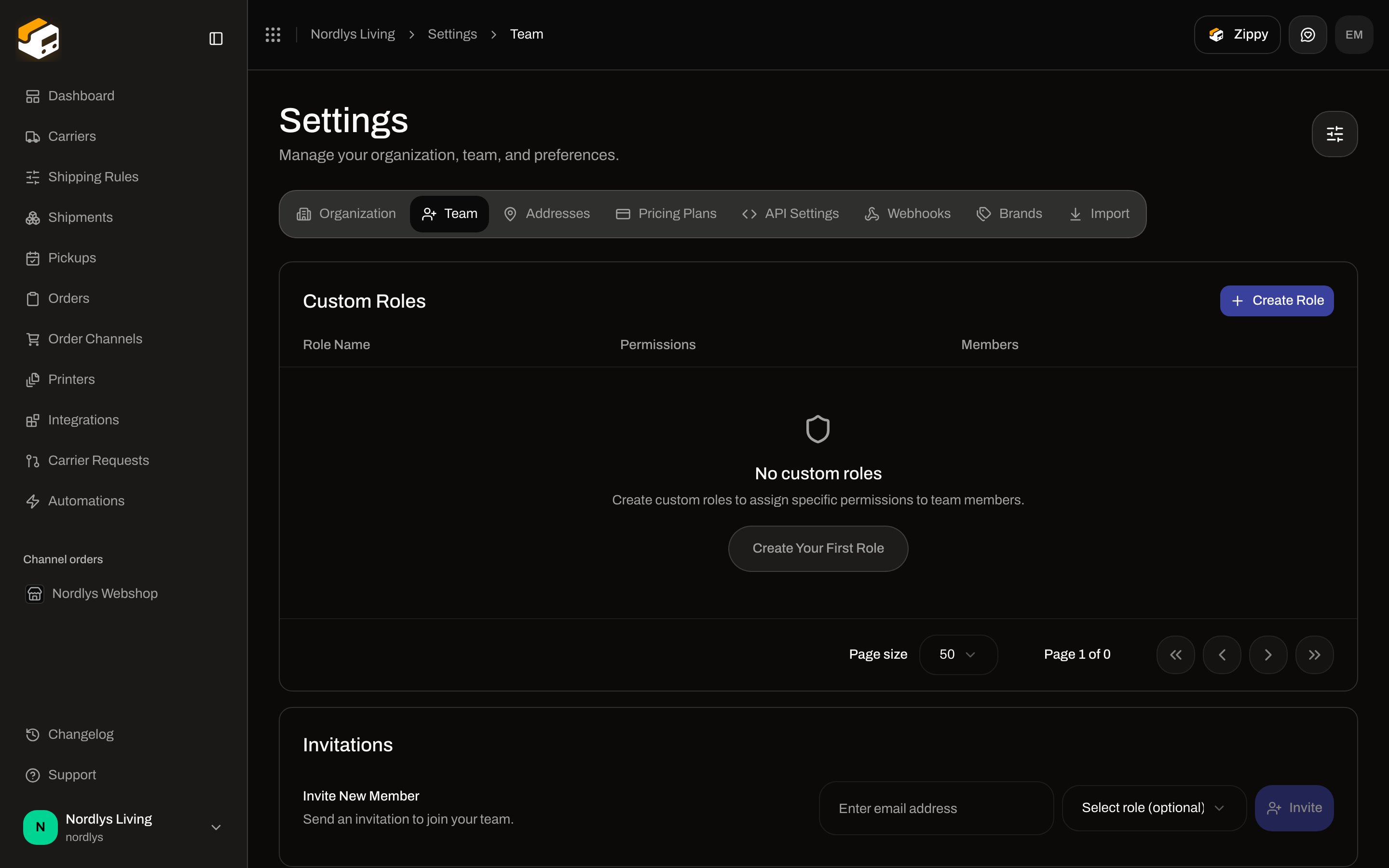 Custom Roles empty state with Create Role and Create Your First Role