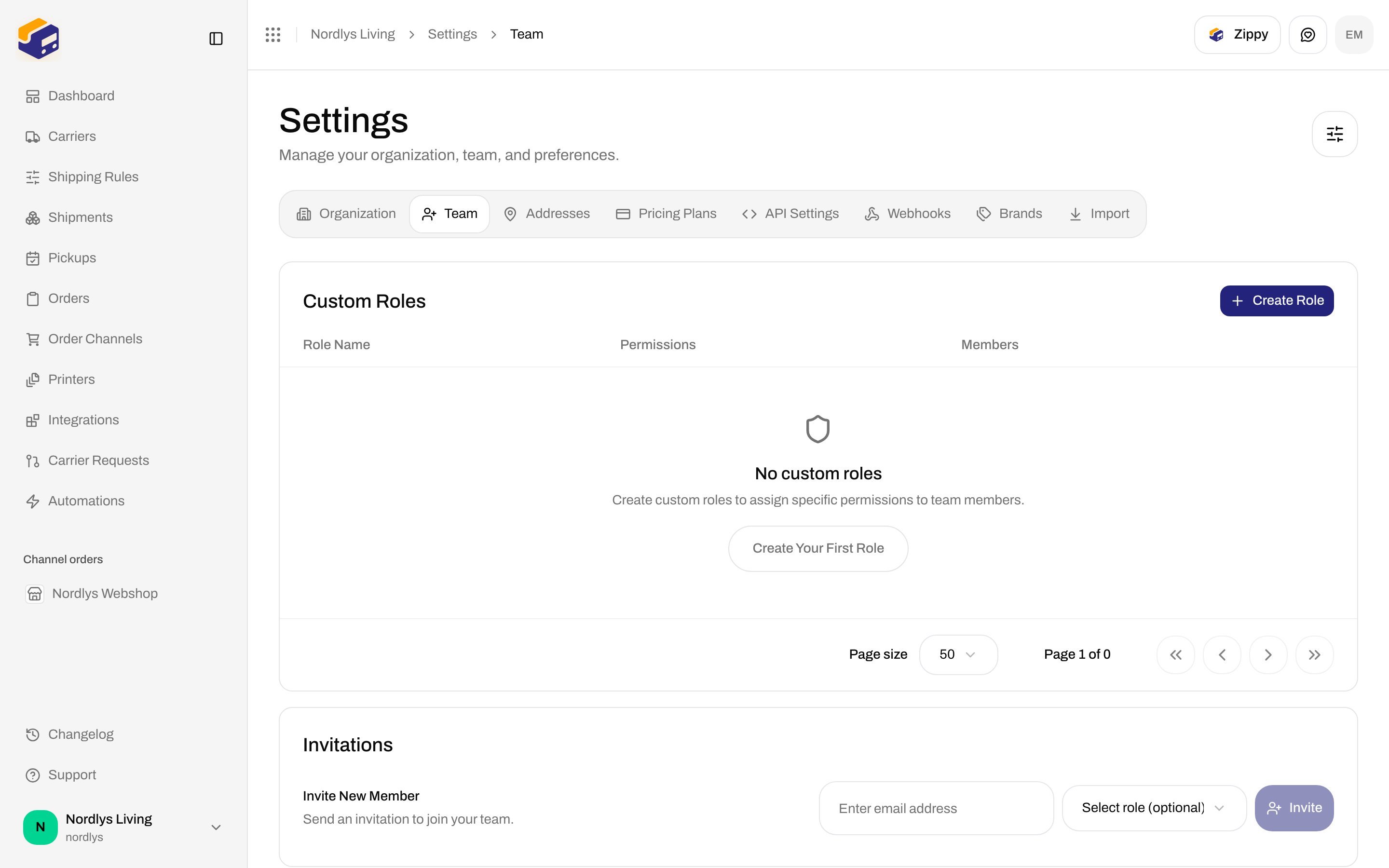 Custom Roles empty state with Create Role and Create Your First Role