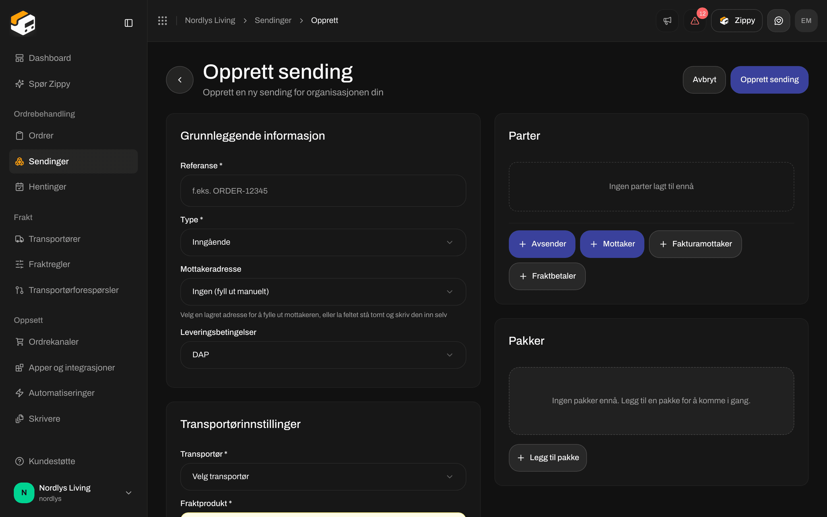 Grunnleggende informasjon med Type satt til Inngående og Mottakeradresse
