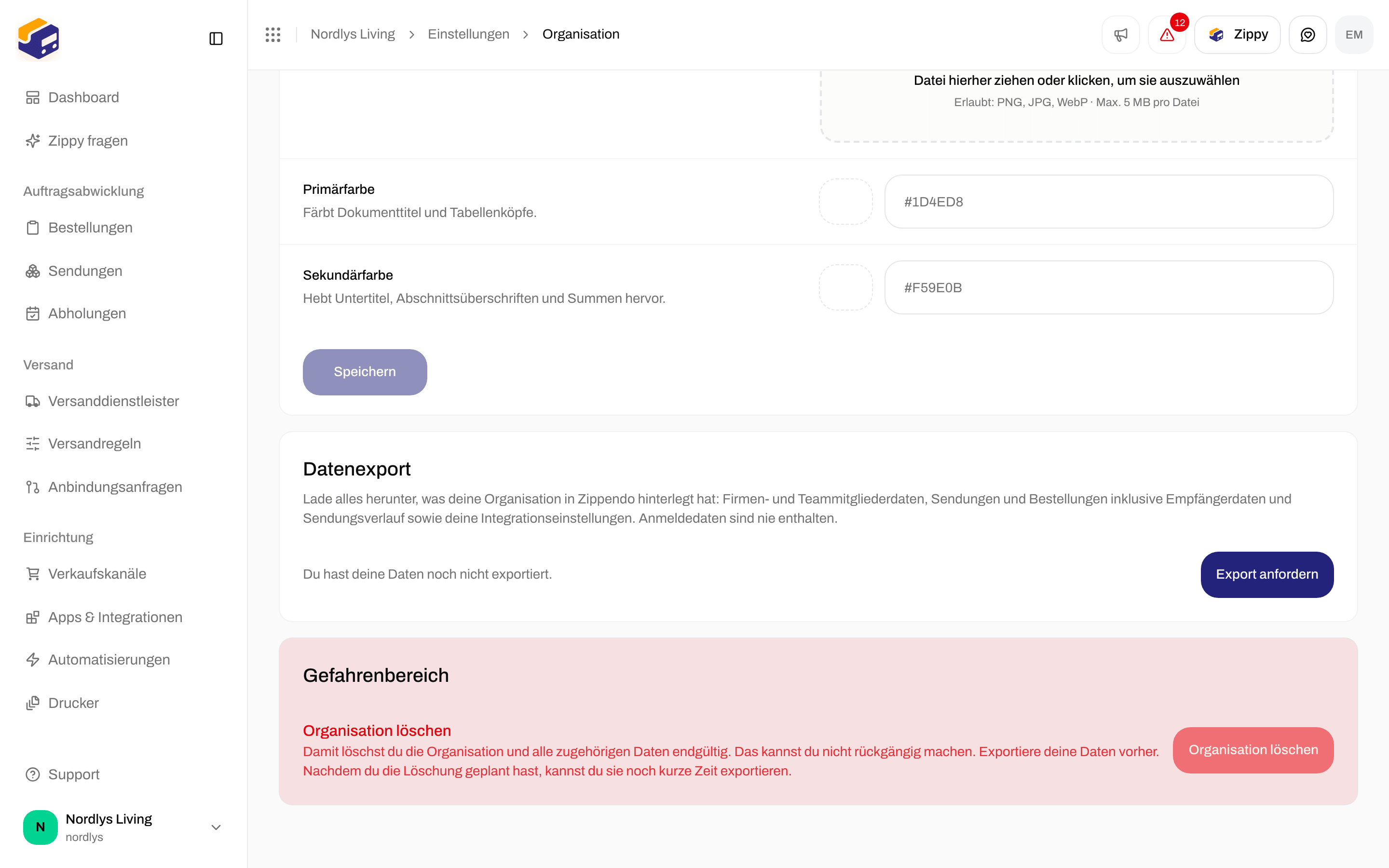 Karte Datenexport mit einer Statuszeile und Export anfordern