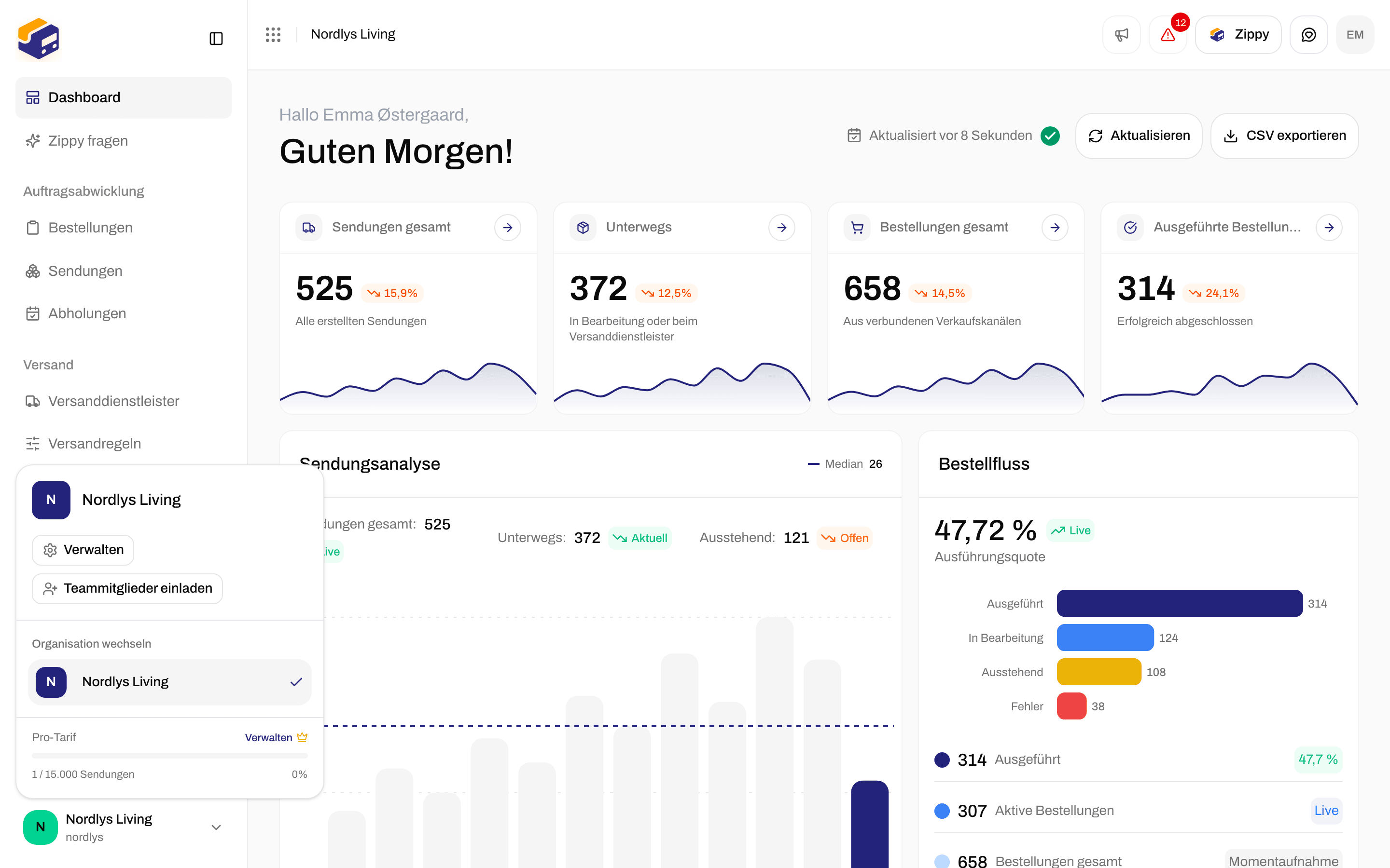 Organisationswechsler mit Verwalten und Teammitglieder einladen