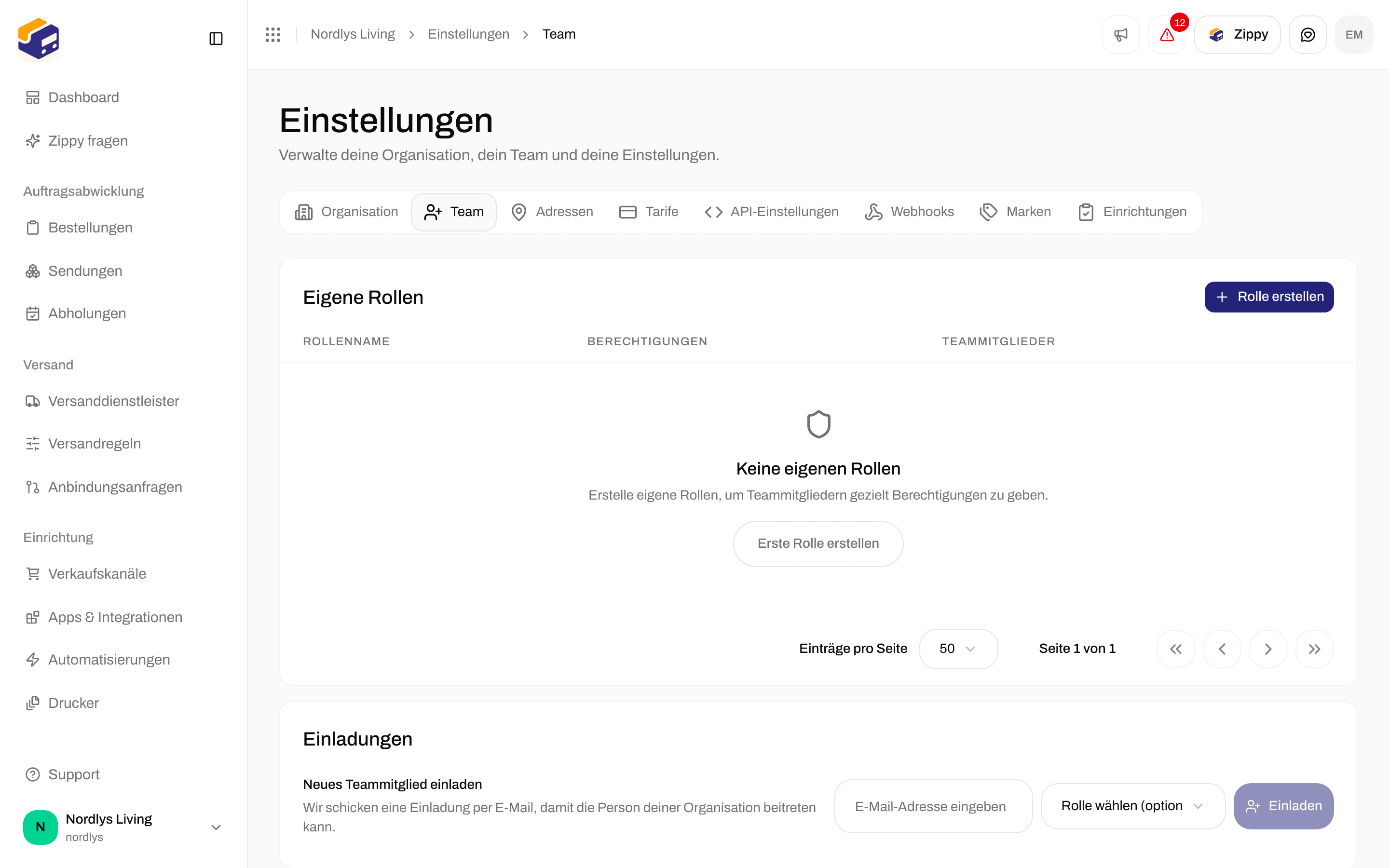Leerer Zustand von Eigene Rollen mit Rolle erstellen und Erste Rolle erstellen
