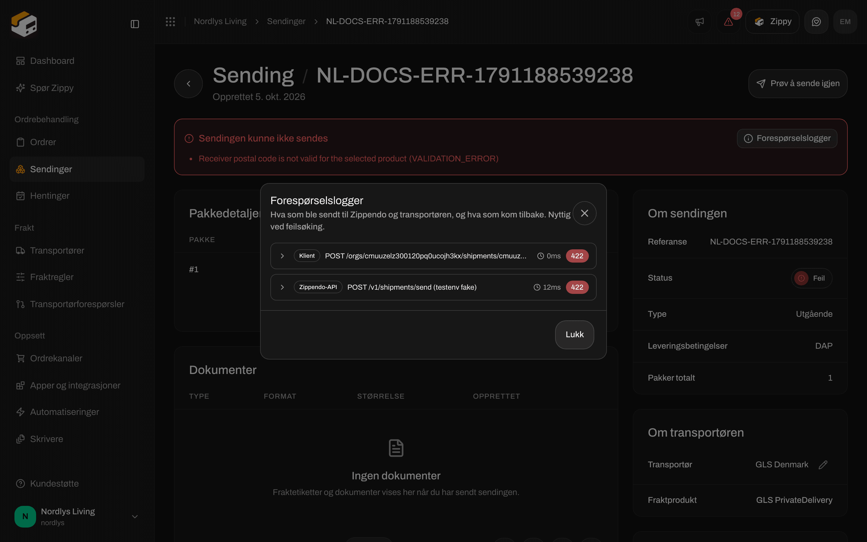 Vinduet Forespørselslogger med forespørsels- og svardata for feilsøking