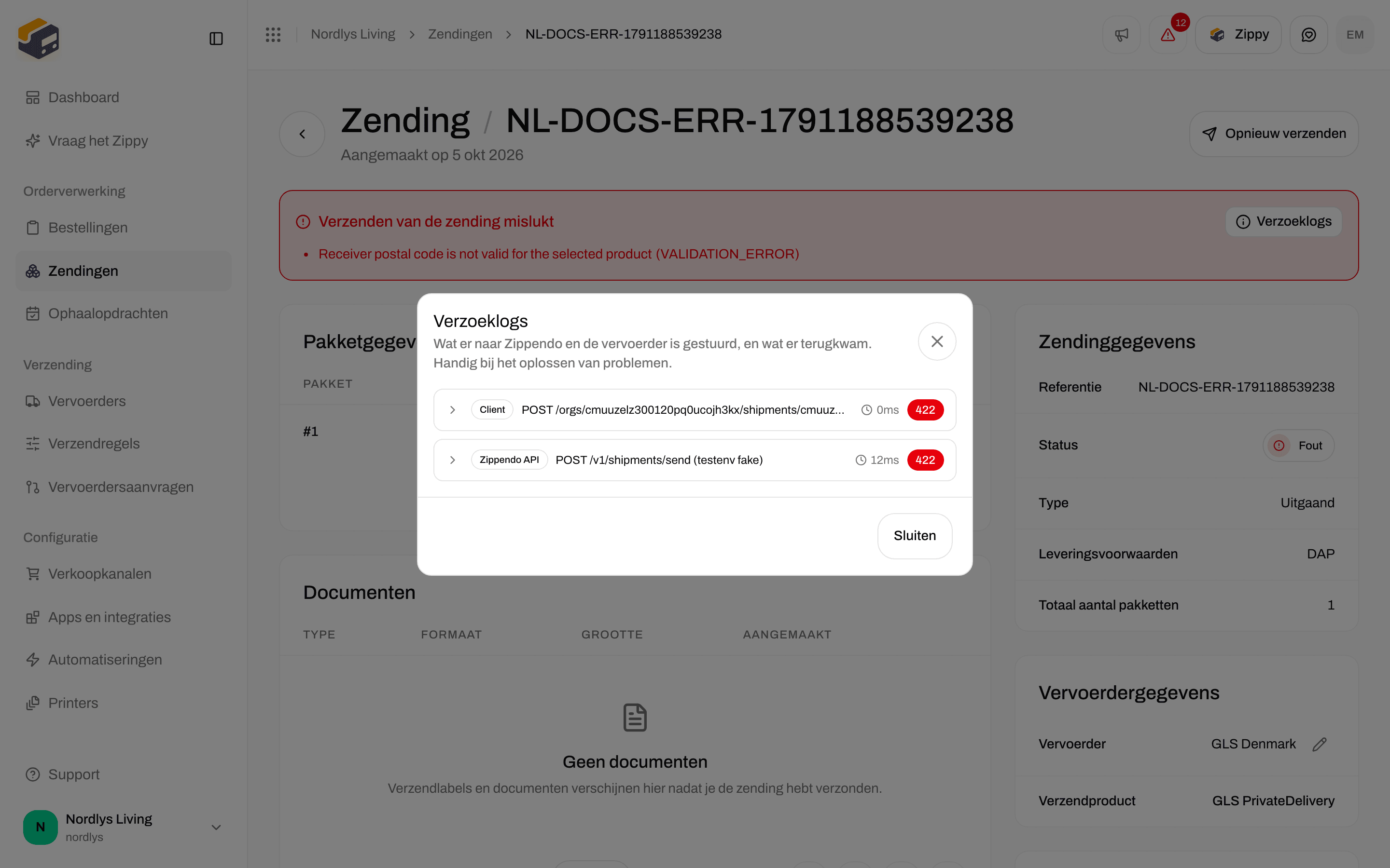 Venster Verzoeklogs met verzoek- en antwoordgegevens voor het opsporen van fouten