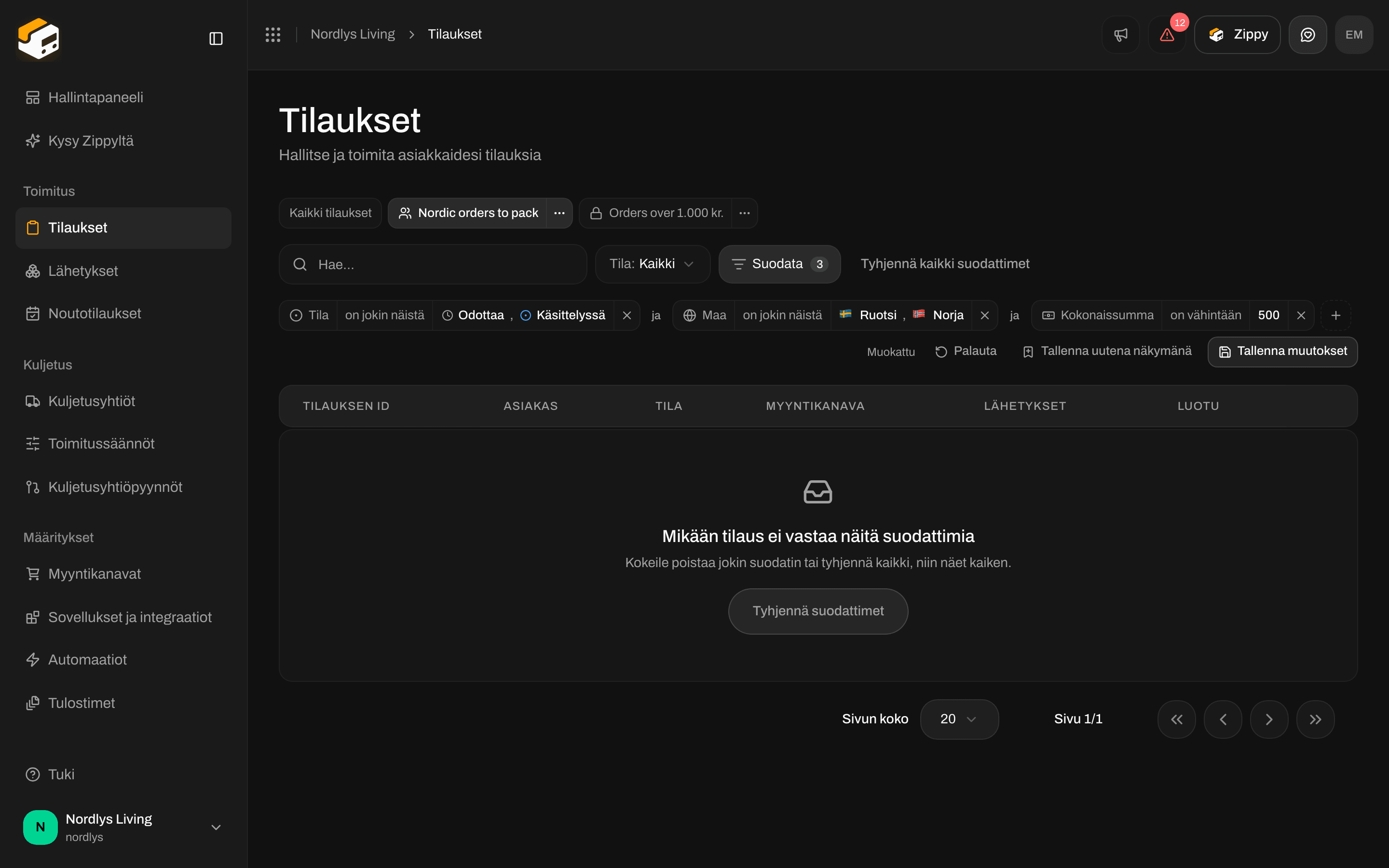 Näkymäpalkki, jossa Edited sekä painikkeet Reset, Save as new view ja Save changes