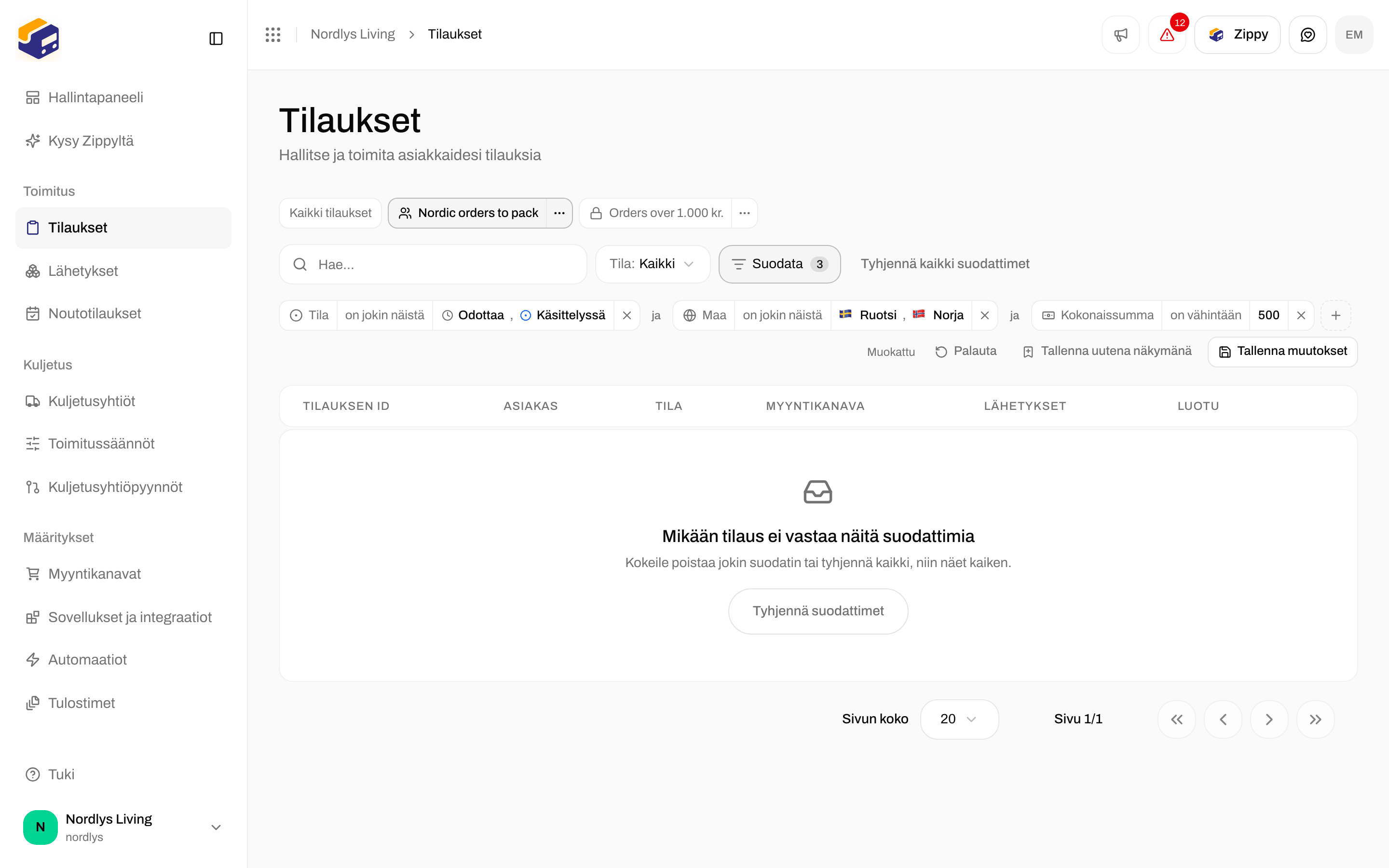 Näkymäpalkki, jossa Edited sekä painikkeet Reset, Save as new view ja Save changes
